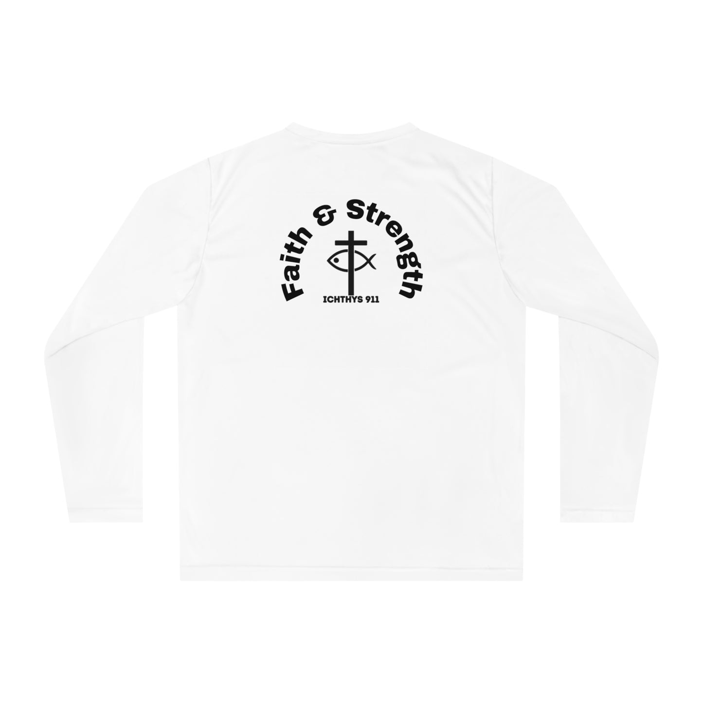 ICHTHYS 911 "Faith & Strength Badge Collection" - Performance Long Sleeve Shirt - Christian Activewear - 100% Moisture-Wicking Poly - Unisex - Women - Men