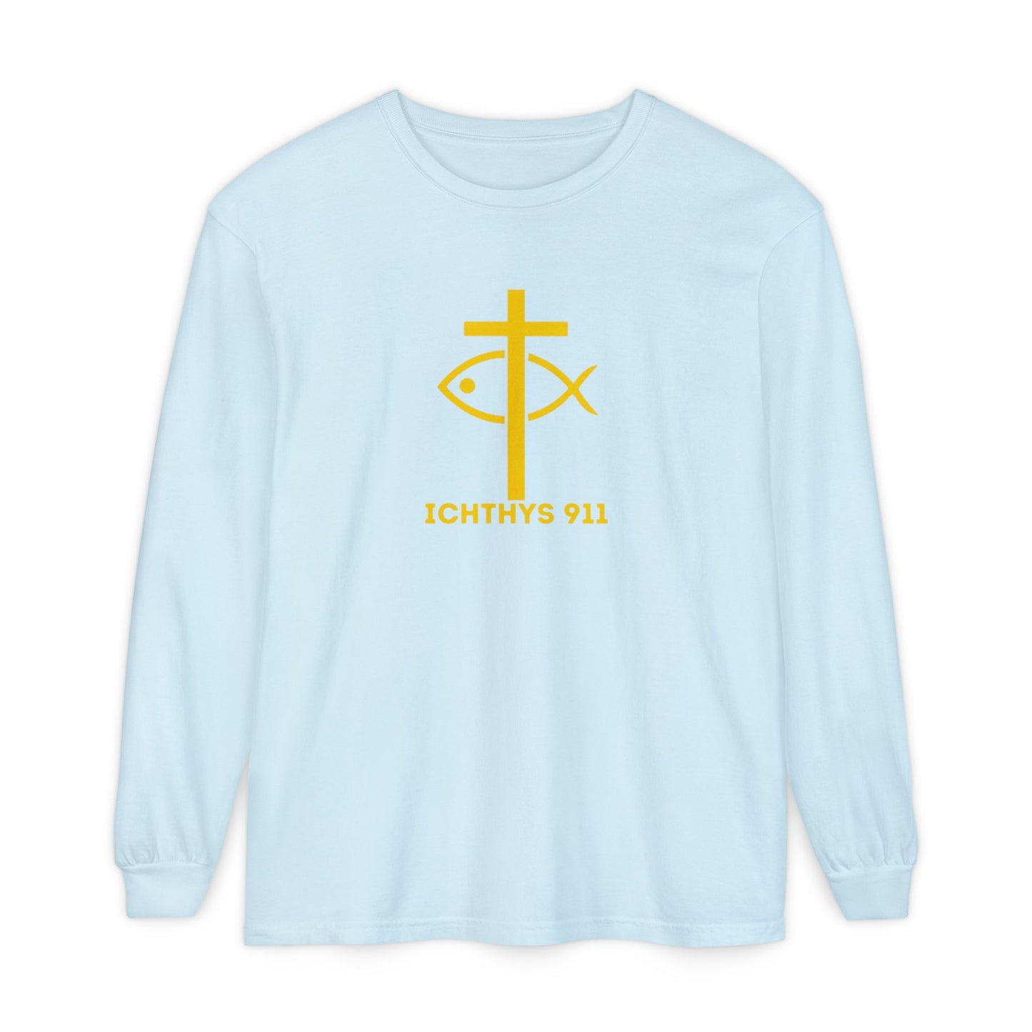 “Roll With God, Love Like Jesus” Bike Graphic -Unisex T- Shirt - Gold Font - Men T- Shirt - Women T-Shirt - Christian T-Shirt - ICHTHYS 911 - Soft - Garment-Dyed