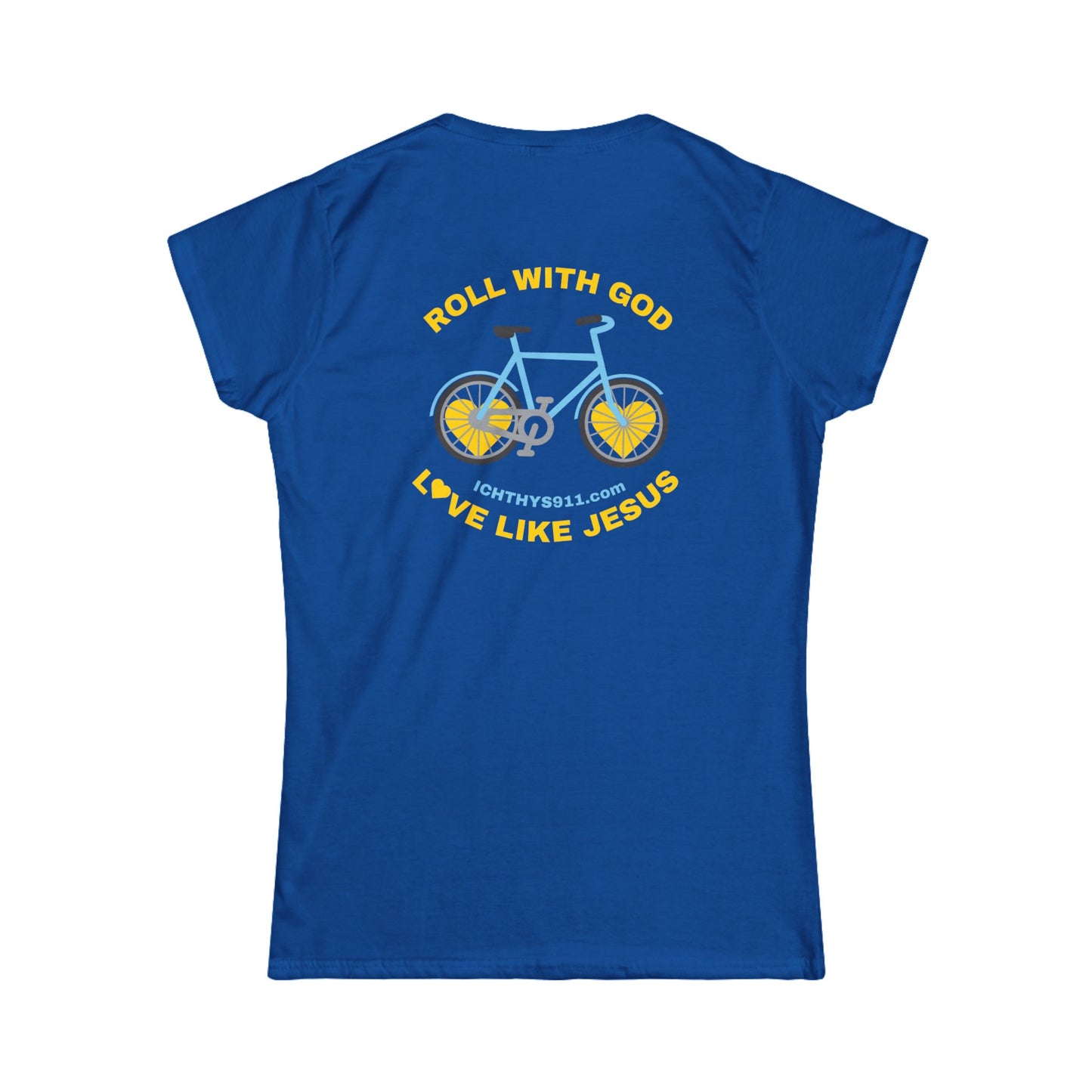 ICHTHYS 911 - "Roll With God Love Like Jesus" Faith-Inspired Women's Tee - Summer Light T-Shirt - Wear Your Faith - Softstyle Tee