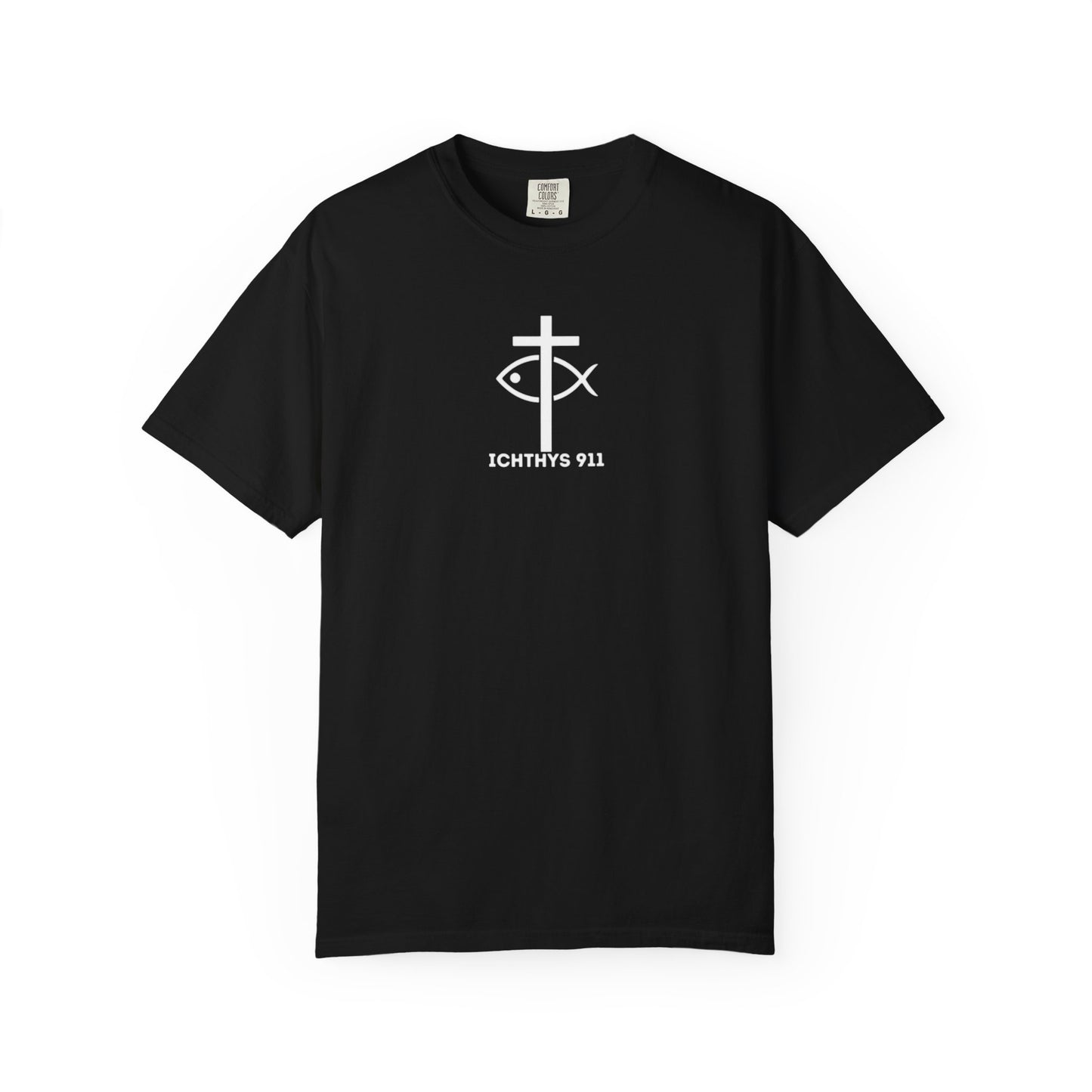 ICHTHYS 911 - White Font "Authentic" - Unisex - Men T-Shirt - Women T-Shirt - Christian Streetwear T-Shirt - Jesus Gym & Faith Fashion, Unisex Garment-Dyed T-Shirt
