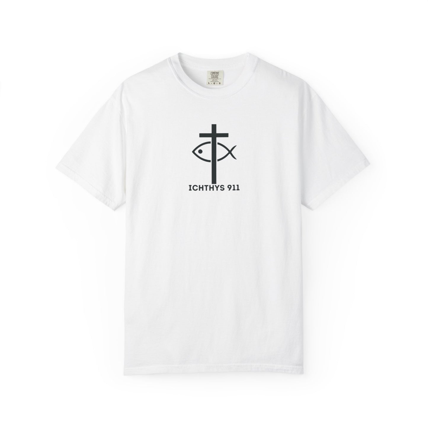 ICHTHYS 911 - Black Font "Faith Driven" - Unisex Garment Dyed T - Shirt - 100% US Cotton -  Men - T - Women T-Shirt - Christian Inspirational Tee - Garment Dyed
