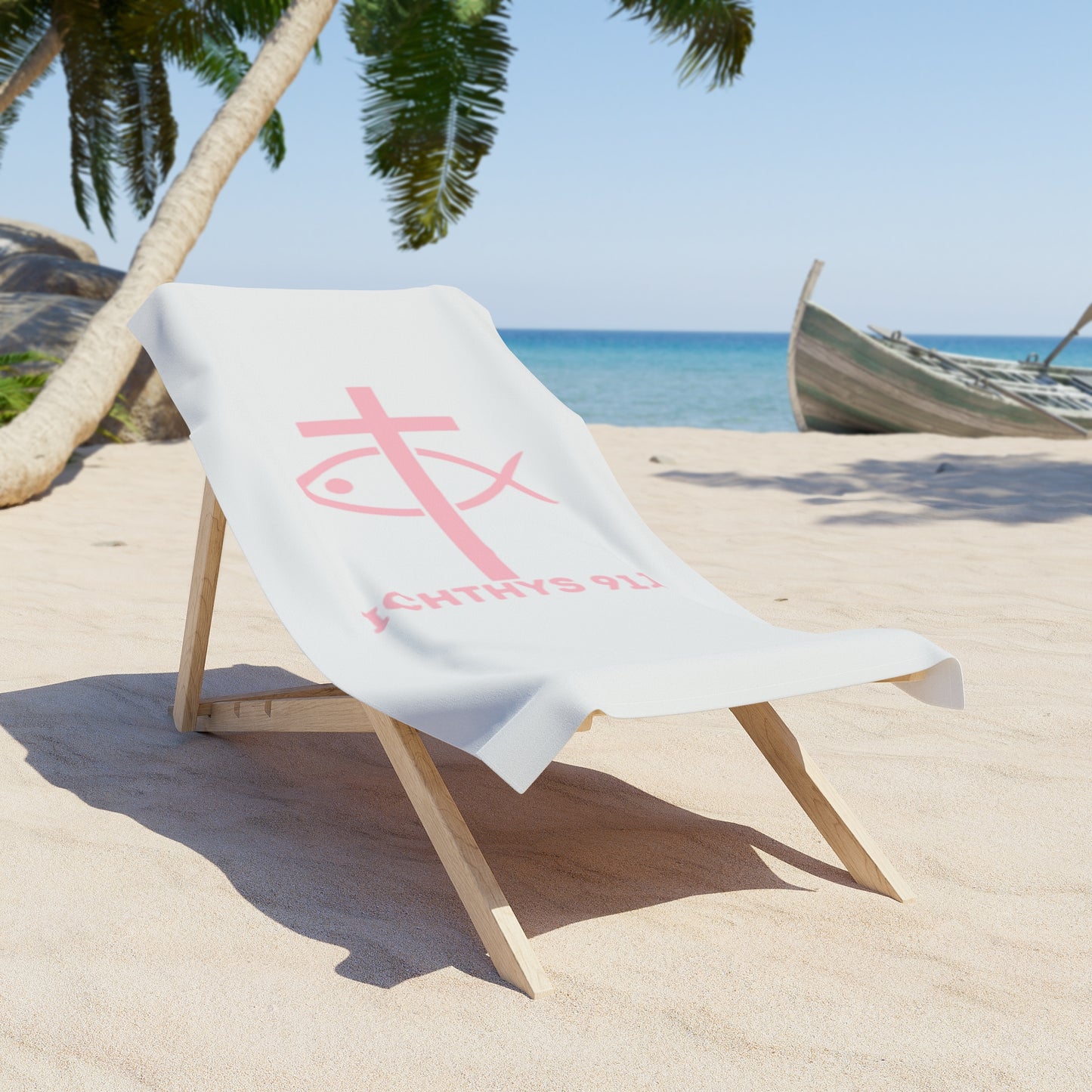 ICTHYS 911 Beach Towel - Faith-Inspired Soft Cotton Towel for Summer Relaxation & Celebrations