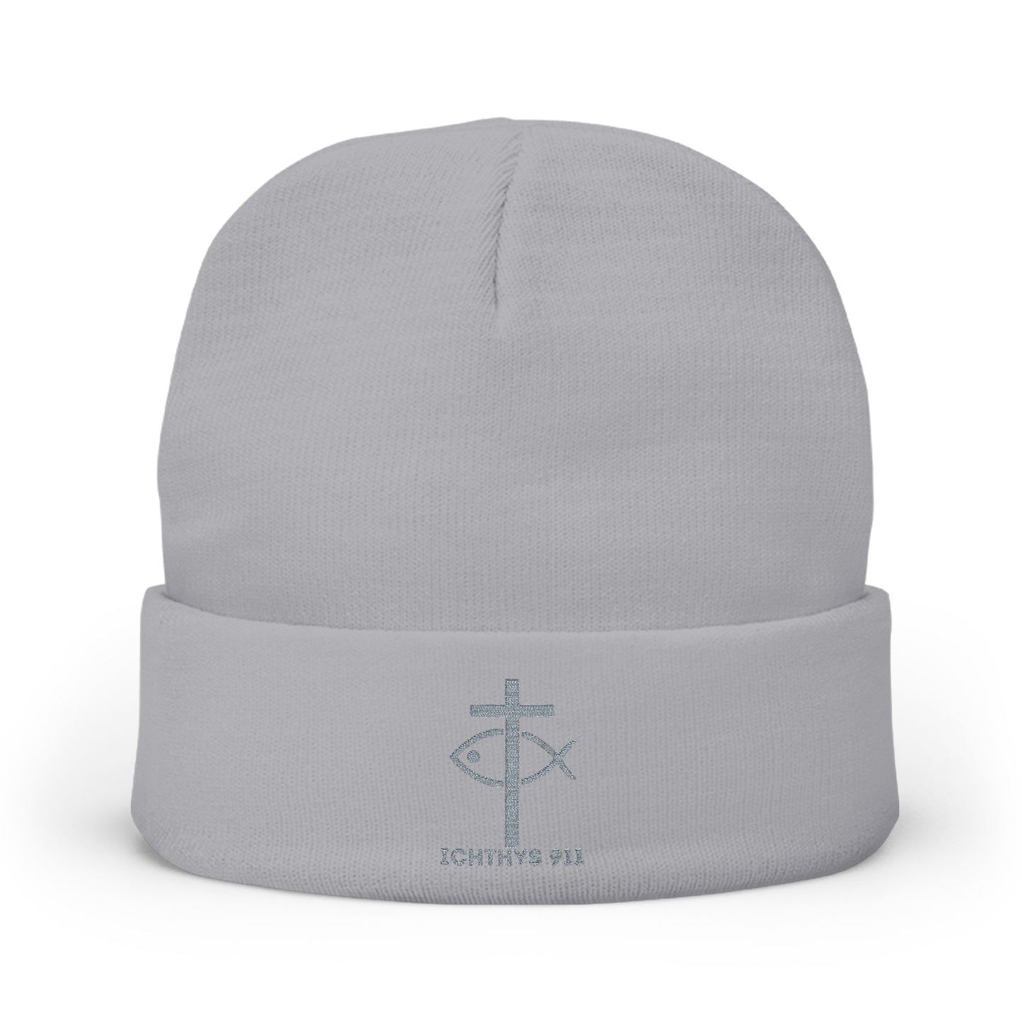 Chic and Cozy Knit Beanie with Custom Embroidery - Warm Winter Hat - Christian - Faith Based - ICHTHYS 911 Design