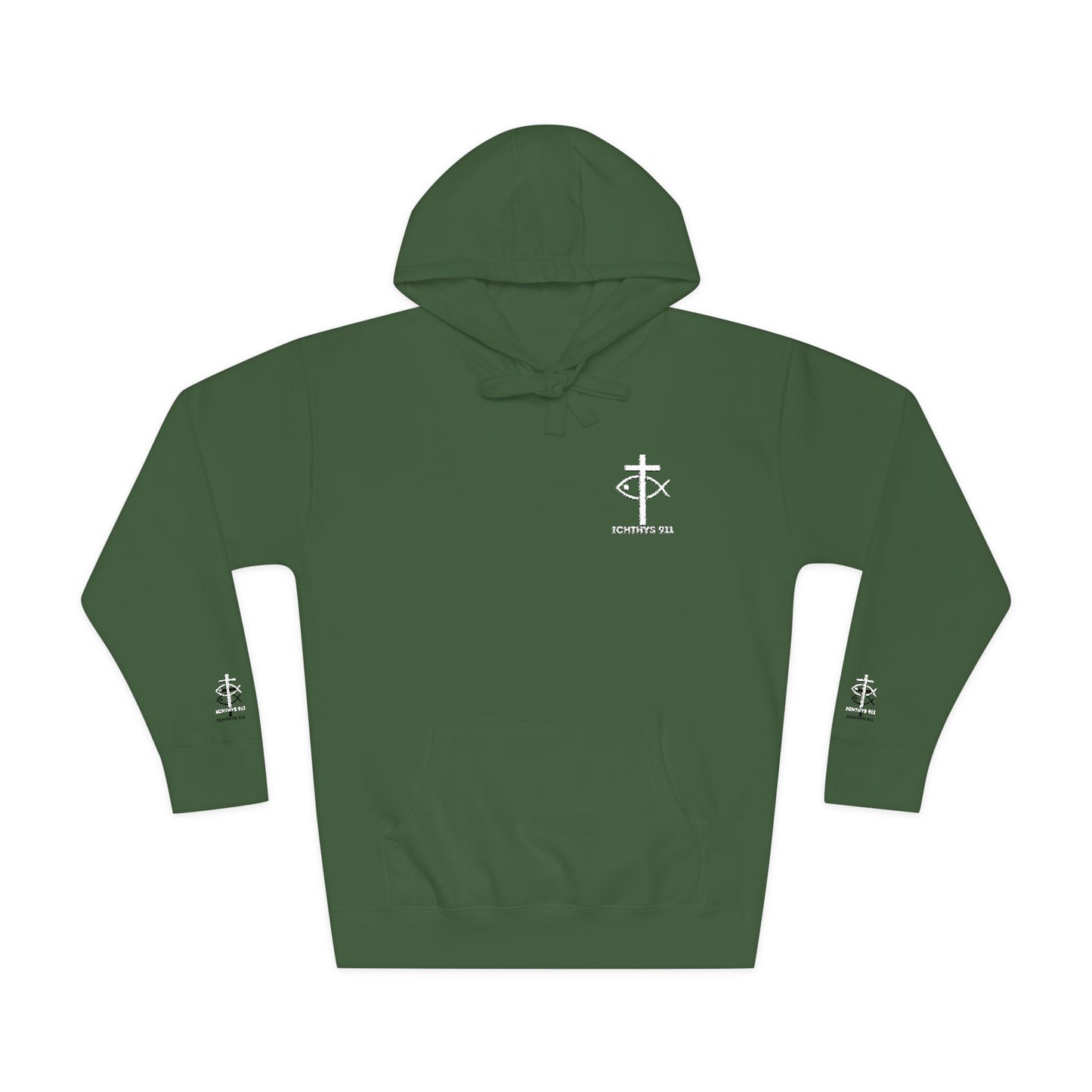 ICHTHYS 911 Embroidery Hoodie Pullover - Unsex - Elevated Embroider Gift for Her or Him - Christian Wear
