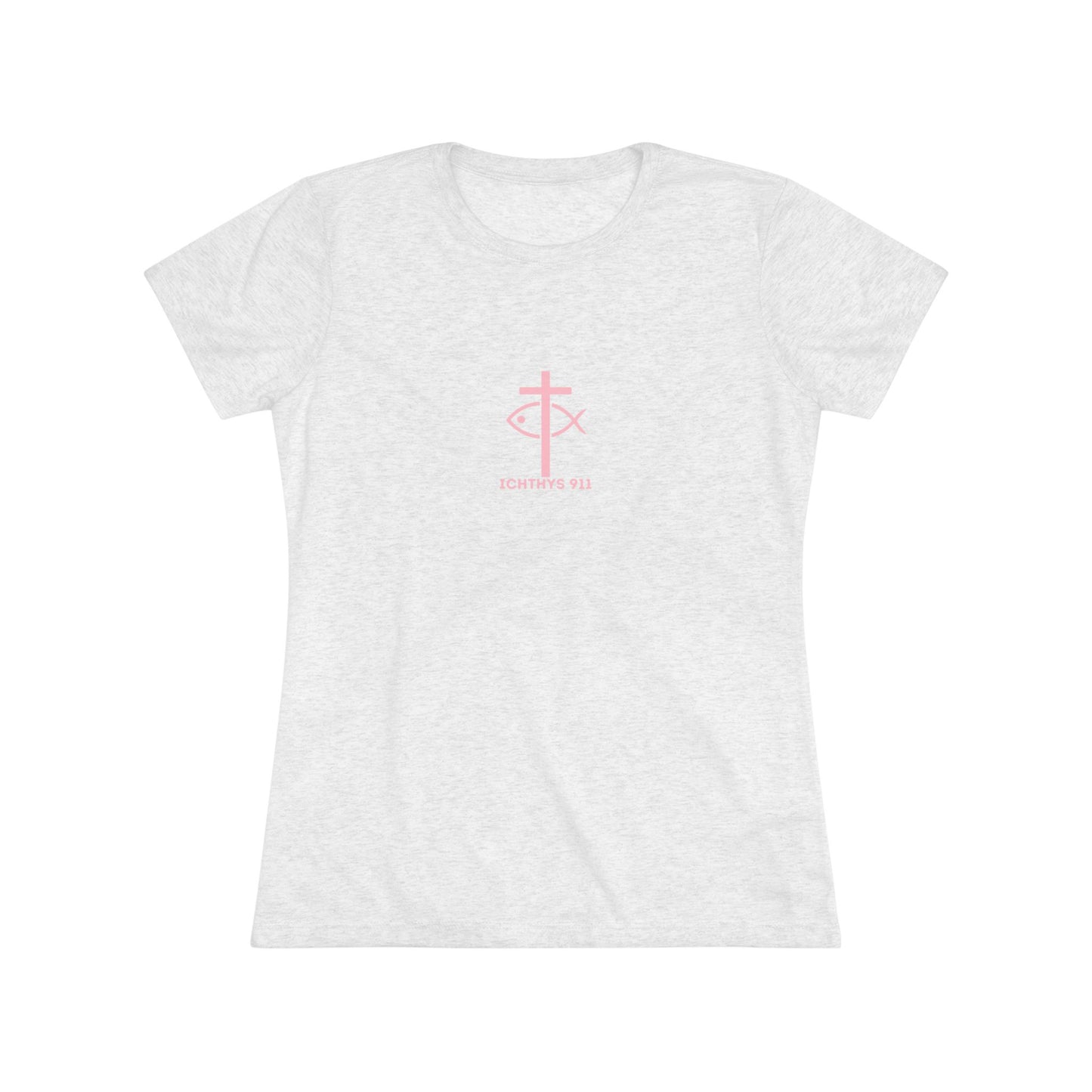 ICHTHYS 911 "IC Round Collection" Pink Font - Inspirational Women's Triblend Tee - Women T-Shirt - 50% polyester, 25% cotton, 25% ryaon