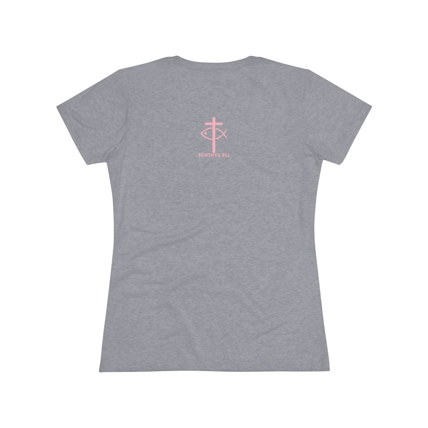 ICHTHYS 911 "IC Round Collection" Pink Font - Reverse Design - Inspirational Women's Triblend Tee - Women T-Shirt - 50% polyester, 25% cotton, 25% ryaon