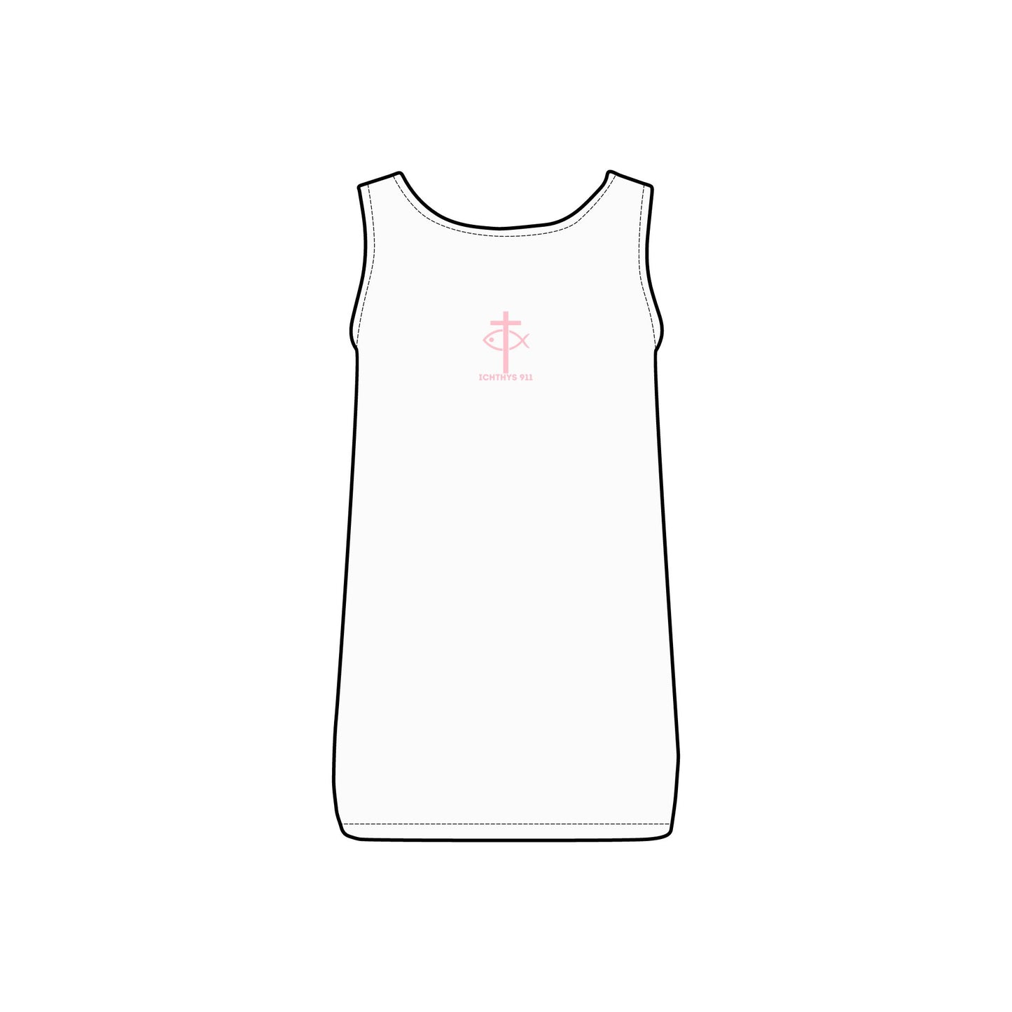 ICHTHYS 911 - Pink Font - "God's Masterpiece In Motion" - Reverse Design - Comfortable Women's Micro Ribbed Tank with Inspirational Design - Slim fit - Featuring exclusive ICHTHYS 911 Logo