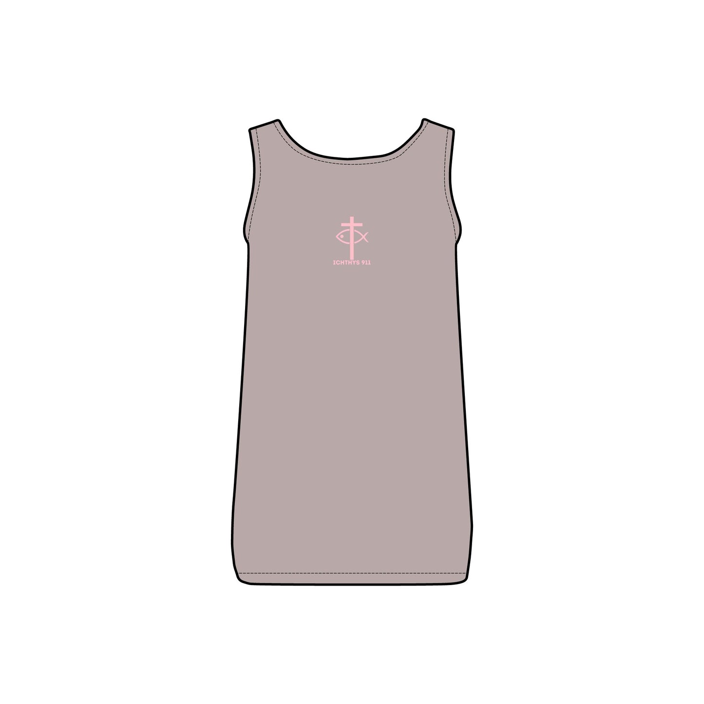 ICHTHYS 911 - Pink Font - "God's Masterpiece In Motion" - Reverse Design - Comfortable Women's Micro Ribbed Tank with Inspirational Design - Slim fit - Featuring exclusive ICHTHYS 911 Logo