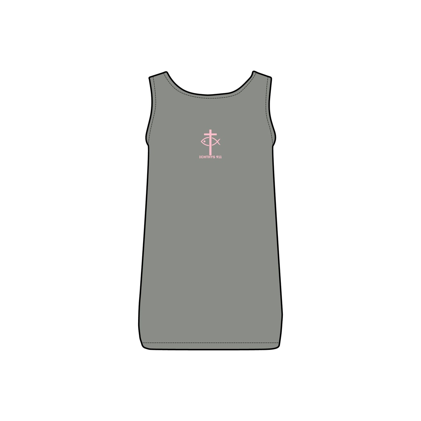 ICHTHYS 911 - Pink Font - "God's Masterpiece In Motion" - Reverse Design - Comfortable Women's Micro Ribbed Tank with Inspirational Design - Slim fit - Featuring exclusive ICHTHYS 911 Logo