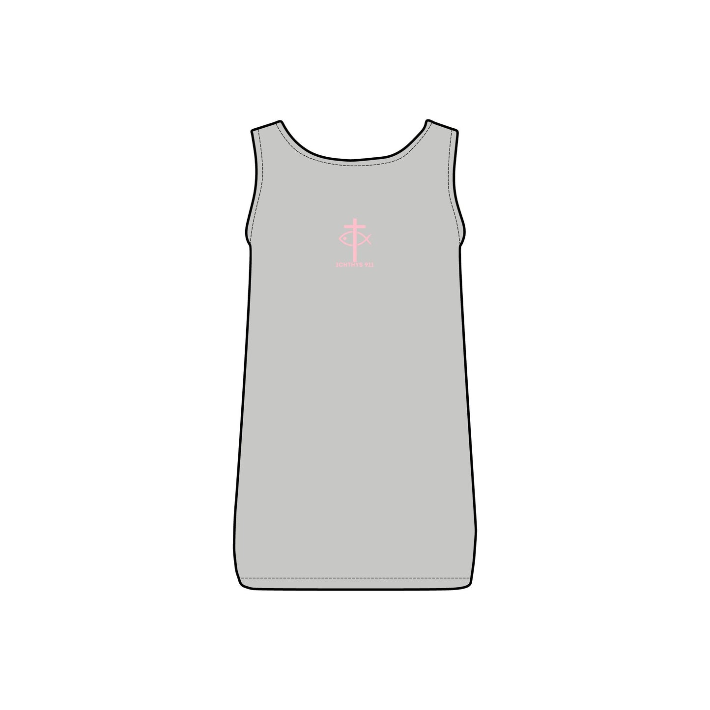 ICHTHYS 911 - Pink Font - "God's Masterpiece In Motion" - Reverse Design - Comfortable Women's Micro Ribbed Tank with Inspirational Design - Slim fit - Featuring exclusive ICHTHYS 911 Logo