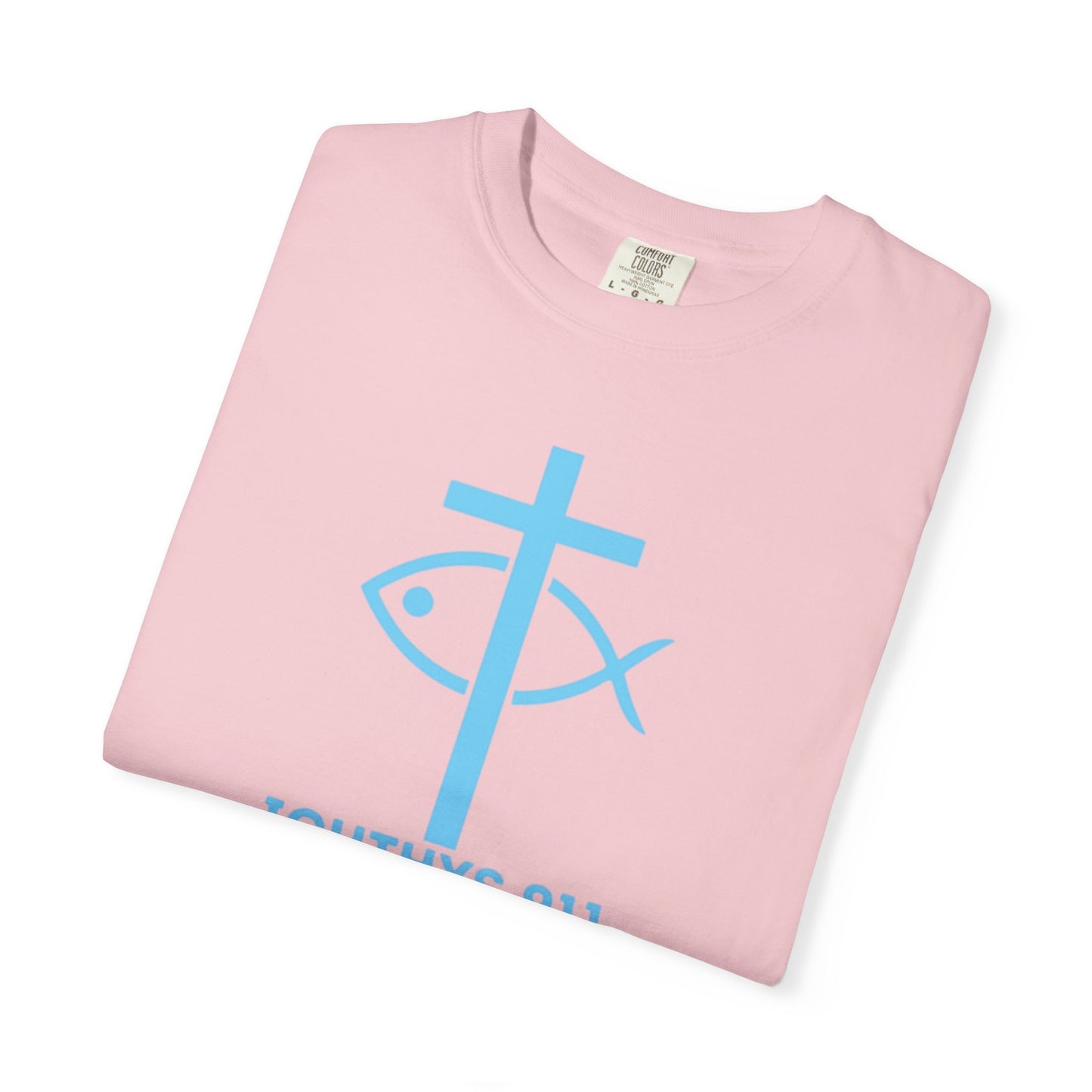 Authentic - Christian Streetwear T-Shirt – Jesus Gym & Faith Fashion, Unisex Garment-Dyed T-Shirt Blue Font - ICHTHYS 911