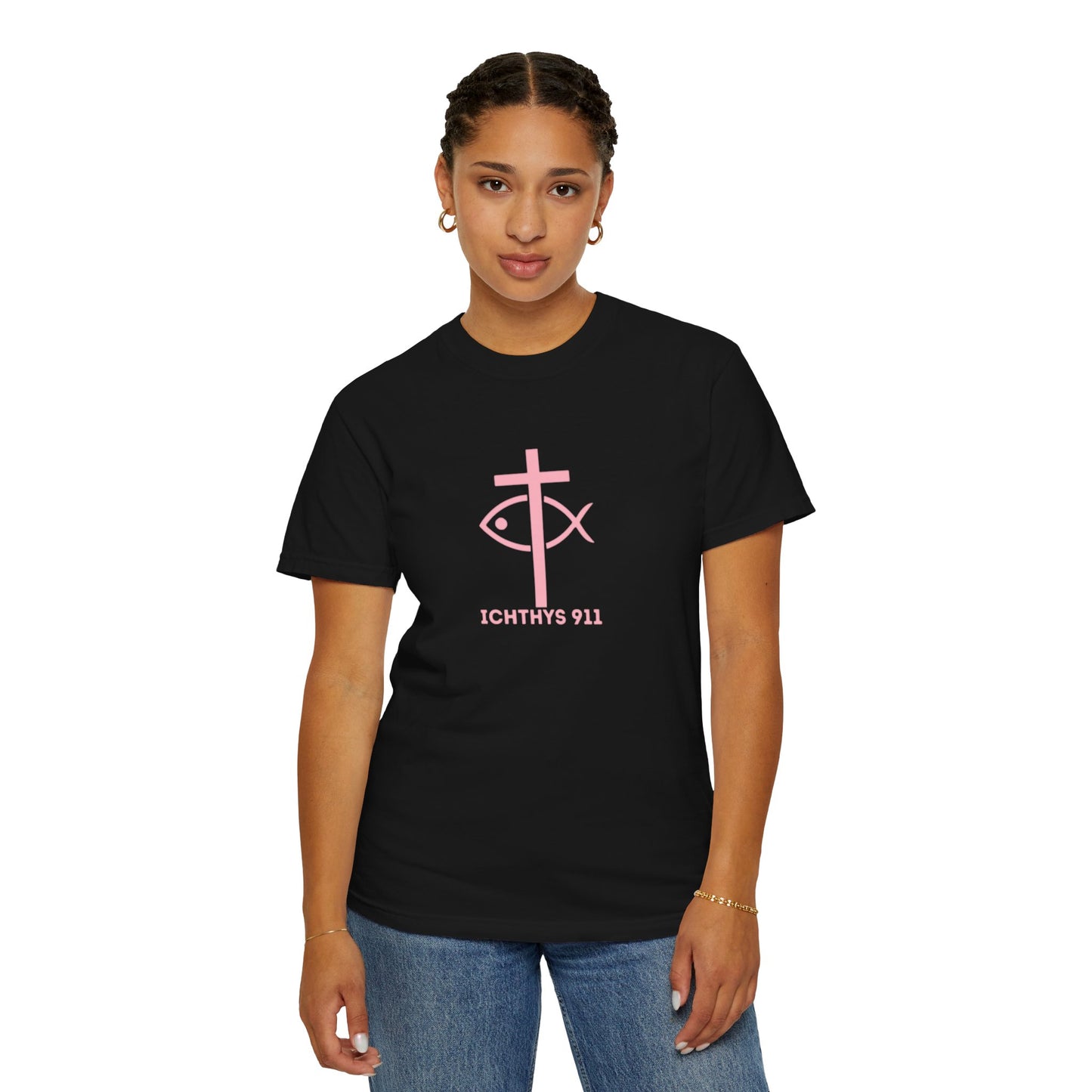 13th Disciple Collection - Christian Streetwear T-Shirt – Jesus Gym & Faith Fashion, Unisex Garment-Dyed T-Shirt Soft Pink Font - Men T-Shirt, Women T-shirt, ICHTHYS 911