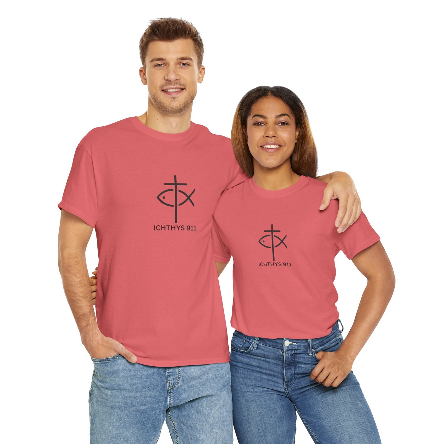 ICHTHYS 911 - "Authentic Design" - Unisex T-Shirt - Heavy Cotton T-Shirt - Jesus Fish - Men's T-Shirt - Women T-Shirt Christian Faith - Unisex Clothing