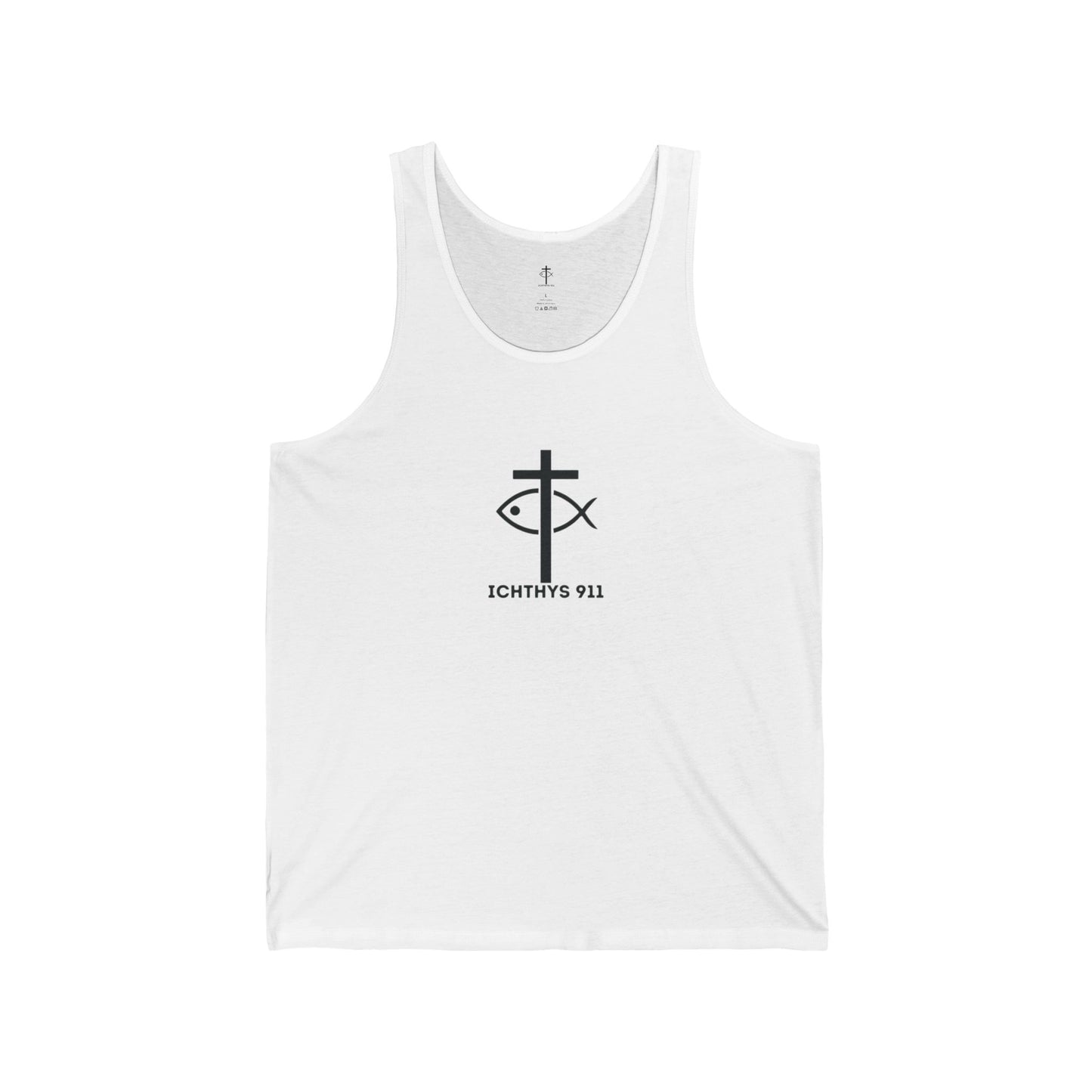 ICHTHYS 911 - Jersey Tank Badge Logo - Casual Christian Symbol Graphic Tee - Unisex