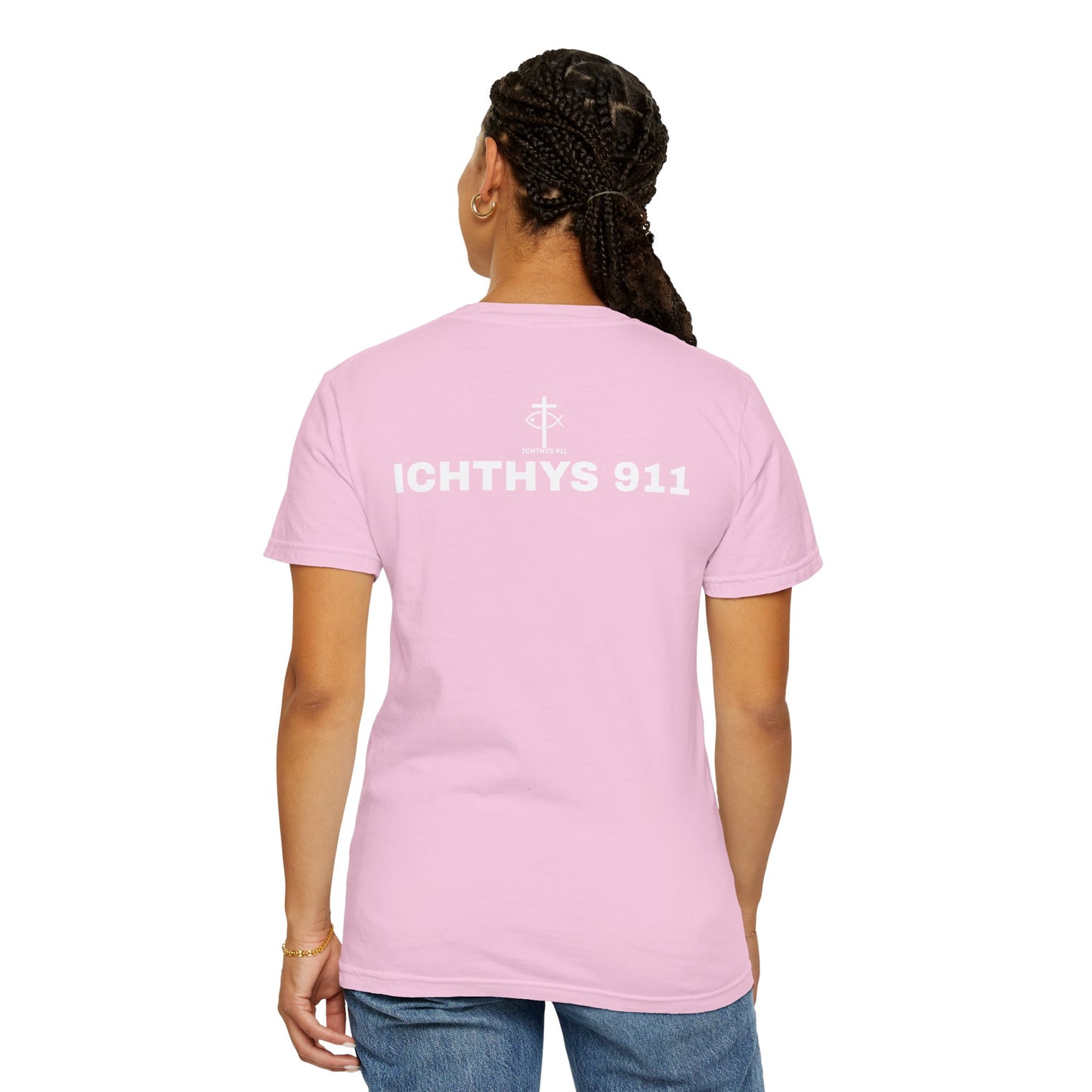ICHTHYS 911 - White Font "Authentic" - Christian Streetwear T-Shirt – Unisex - Women T-Shirt - Men T-Shirt - Jesus Gym & Faith Fashion, Unisex Garment-Dyed T-Shirt