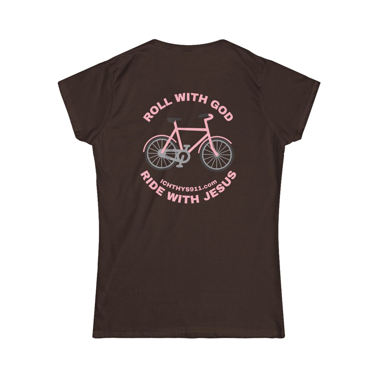 "Roll With God Ride With Jesus" - Pink Font - Faith-Inspired Women's Tee - Summer Light T-Shirt - Wear Your Faith - Soft style Tee - Women T-Shirt - ICHTHYS 911 -