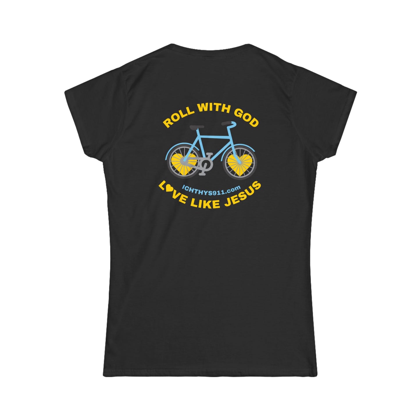 ICHTHYS 911 - "Roll With God Love Like Jesus" Faith-Inspired Women's Tee - Summer Light T-Shirt - Wear Your Faith - Softstyle Tee