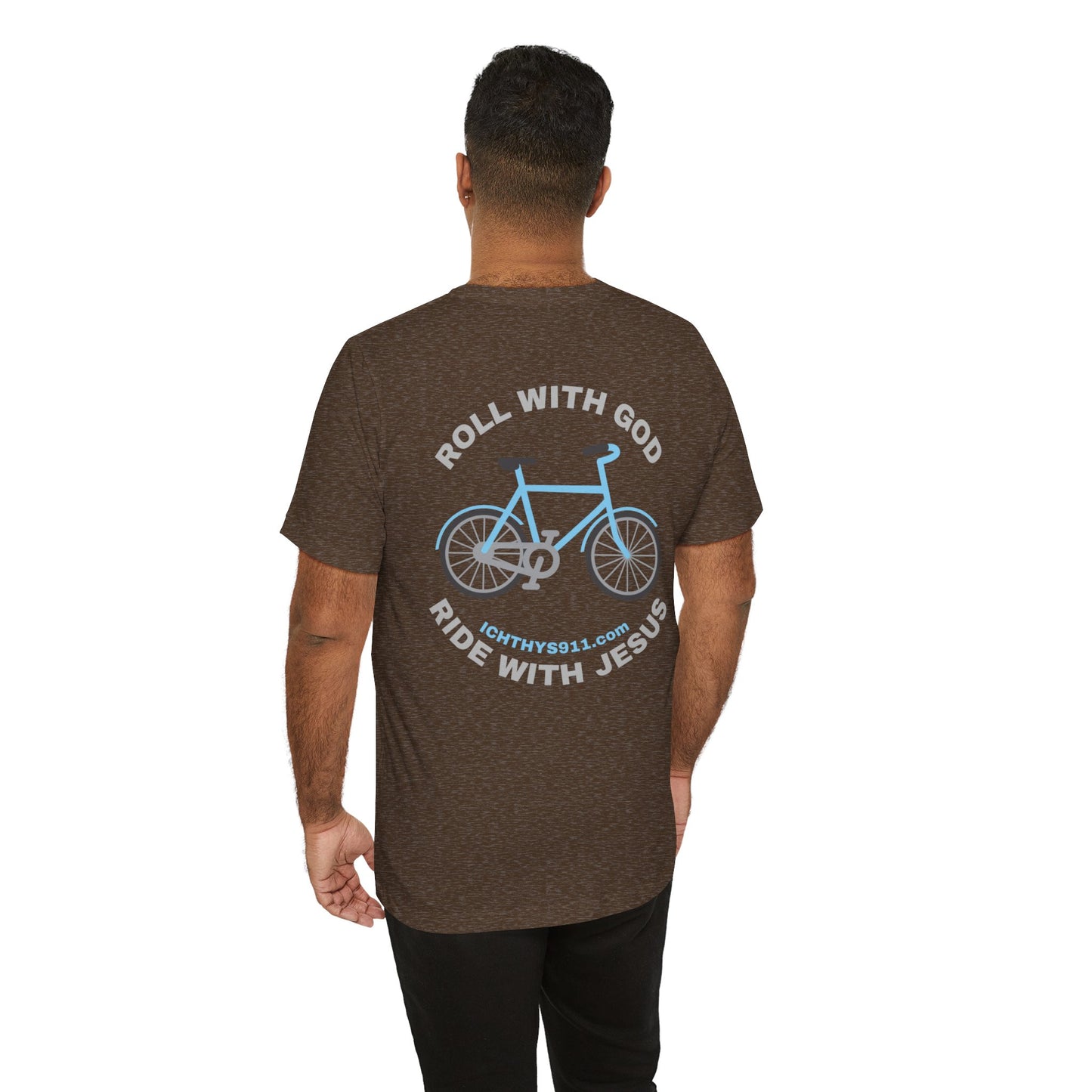 ICHTHYS 911 - "Roll With God Ride With Jesus" - Silver Font - Unisex T- Shirt - Lightweight 100% Cotton - Summer T - Arm Form Fitting - Men T- Shirt - Women T-Shirt - Christian T-Shirt