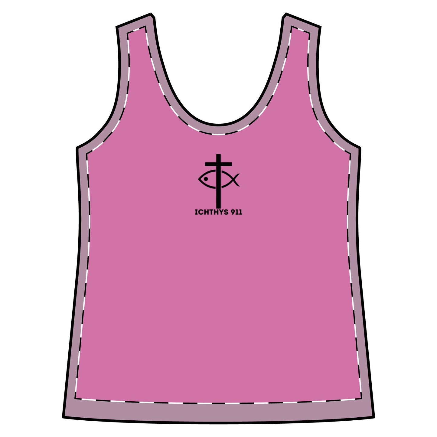 ICHTHYS 911 Black Font "Run With Endurance Hebrew 12:1" - Sporty Racerback Tank for Women - Perfect for Active Lifestyle & Casual Wear -Women T-Shirt - Tank