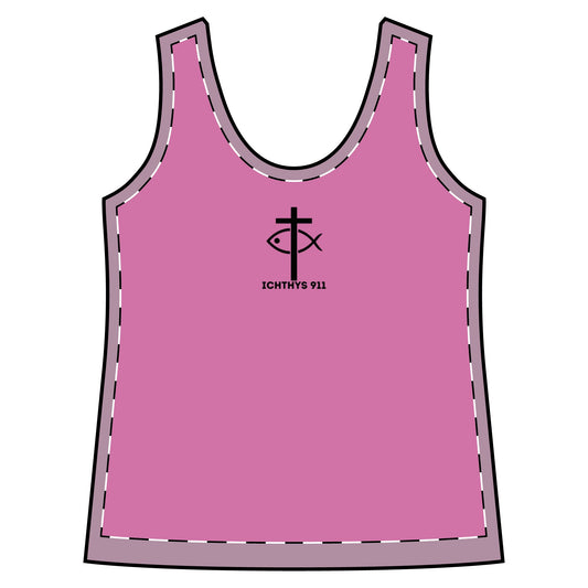 ICHTHYS 911 Black Font "Run With Endurance Hebrew 12:1" - Sporty Racerback Tank for Women - Perfect for Active Lifestyle & Casual Wear -Women T-Shirt - Tank