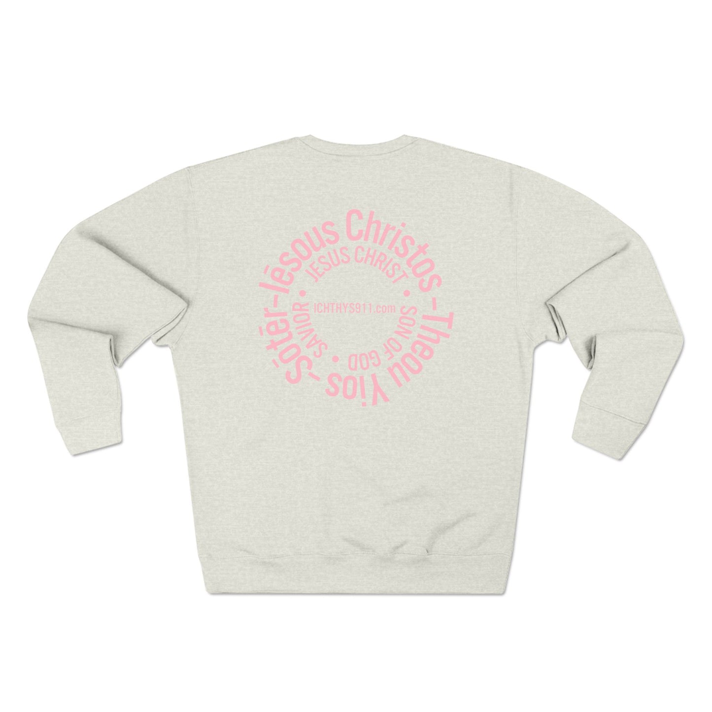 ICHTHYS 911 Minimal Pink Cross Crewneck Sweatshirt — Unisex -