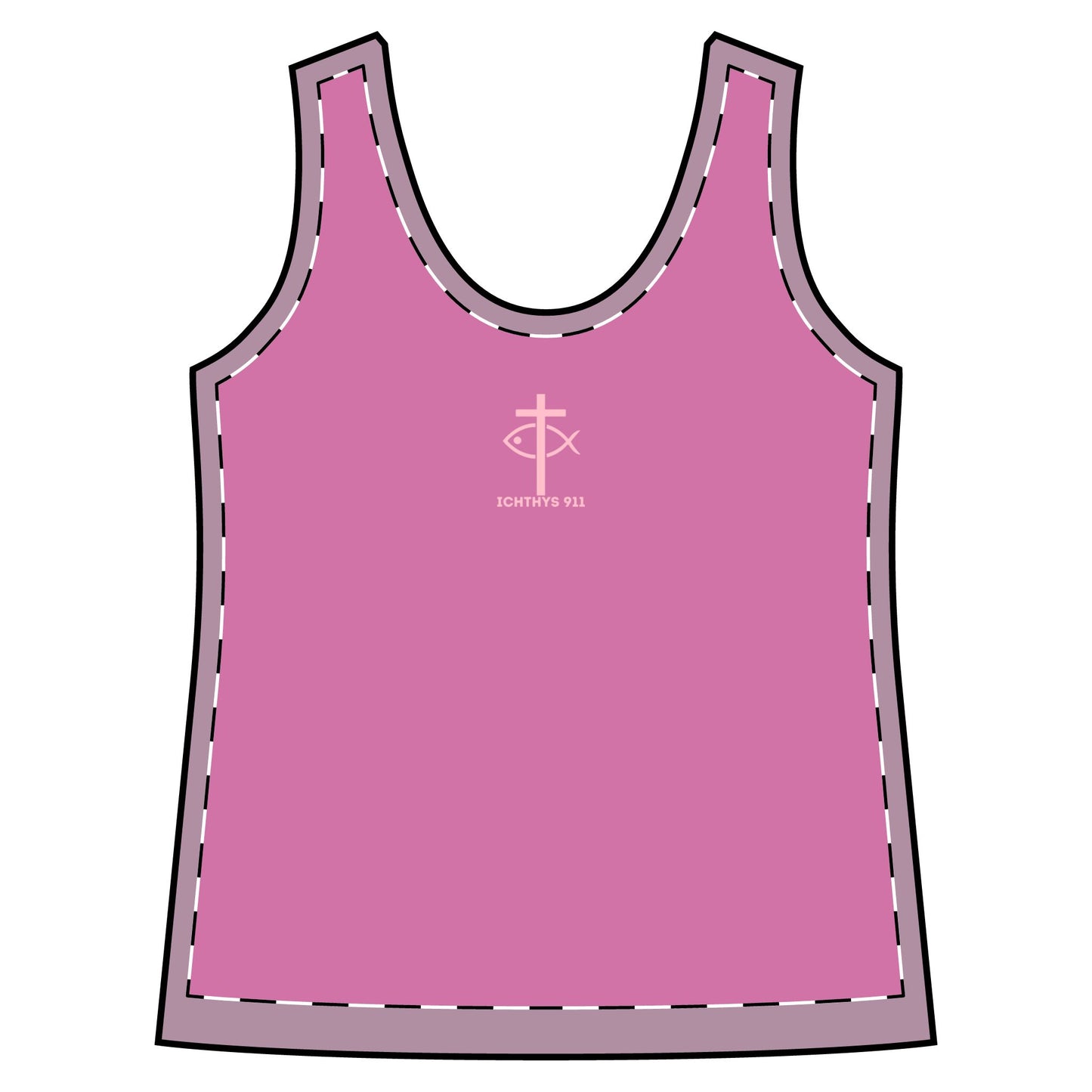 ICHTHYS 911 Pink Font "Run With Endurance Hebrew 12:1" - Sporty Racerback Tank for Women - Perfect for Active Lifestyle & Casual Wear -Women T-Shirt - Tank