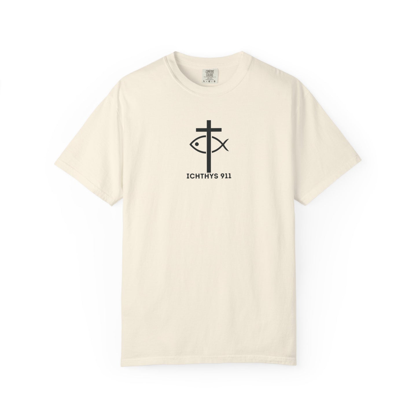 ICHTHYS 911 - White Font "Authentic" - Unisex - Men T-Shirt - Women T-Shirt - Christian Streetwear T-Shirt - Jesus Gym & Faith Fashion, Unisex Garment-Dyed T-Shirt