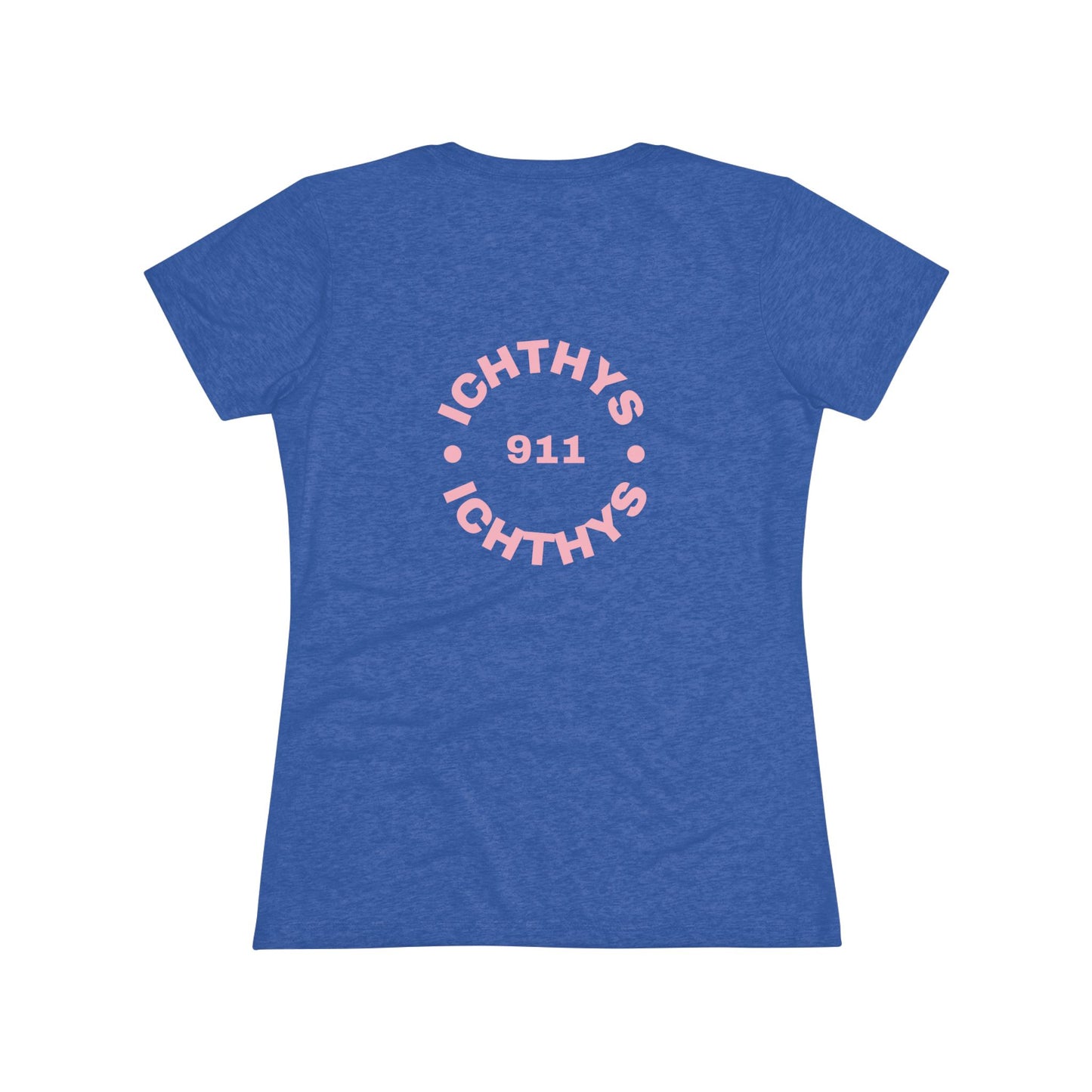 ICHTHYS 911 "IC Round Collection" Pink Font - Inspirational Women's Triblend Tee - Women T-Shirt - 50% polyester, 25% cotton, 25% ryaon