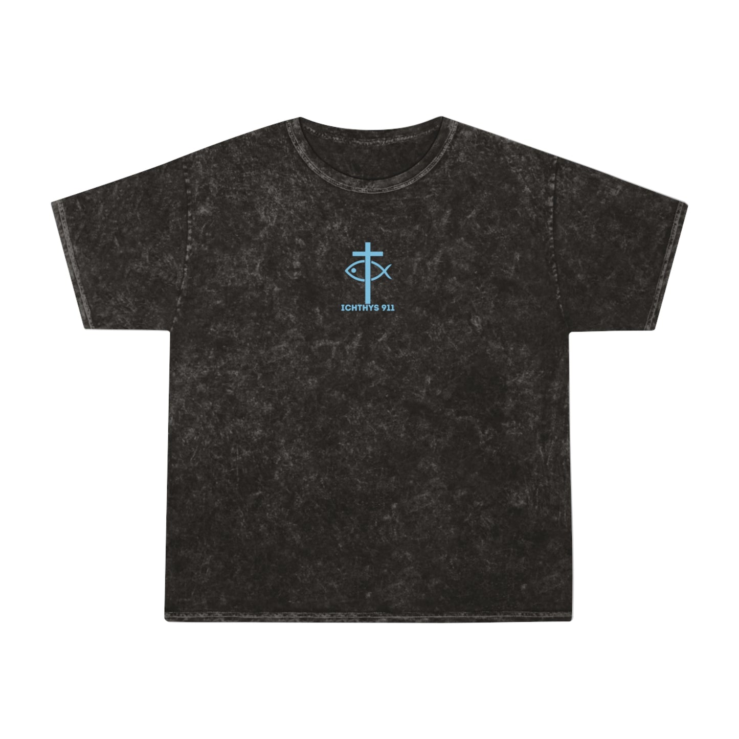 ICHTHYS 911 "Retro JC BD" Unisex Mineral Wash T-Shirt - Faith-Inspired Design with Jesus Christ Print - Wear Your Faith - Men T-Shirt - Women T-Shirt