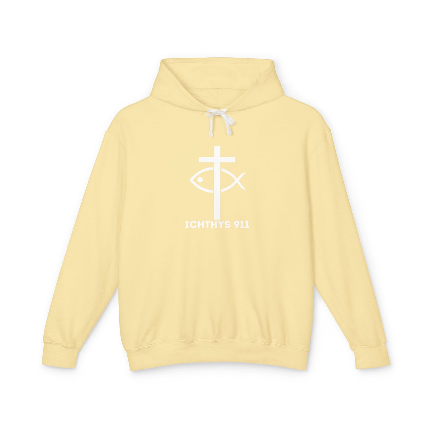 Iēsous Christos, Theou Yios, Sōtēr = Jesus Christ, Son of God, Savior - Unisex - Lightweight - Relaxed Fit - Religious Sweatshirt - ICHTHYS 911 - Hoodie