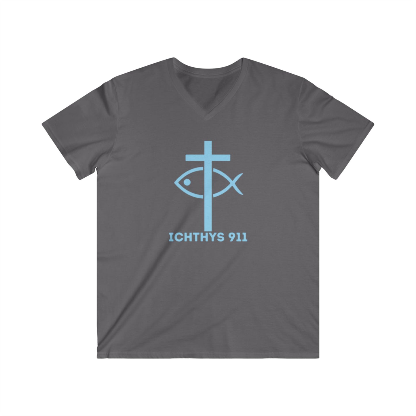 13th Disciple Christian Theme Men's V-Neck Tee - Faith-Inspired Short Sleeve T-Shirt ICHTHYS 911 t-shirts featuring “13th Disciple” on the back (or front) and  ICHTHYS 911 logo on the opposite side. (Copy)