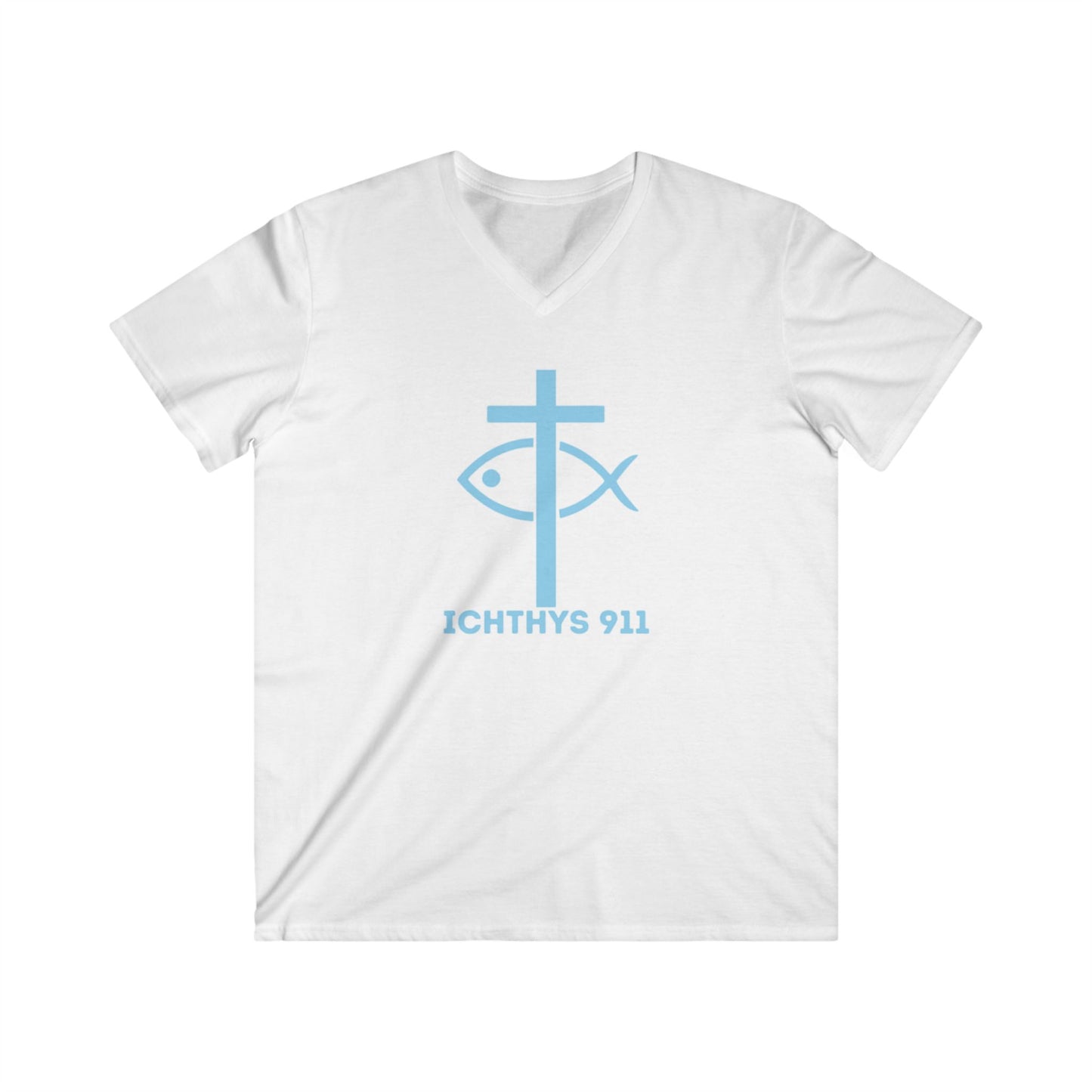 13th Disciple Christian Theme Men's V-Neck Tee - Faith-Inspired Short Sleeve T-Shirt ICHTHYS 911 t-shirts featuring “13th Disciple” on the back (or front) and  ICHTHYS 911 logo on the opposite side. (Copy)