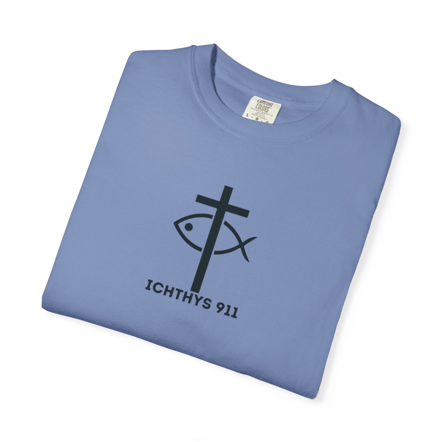 ICHTHYS 911 - Black Font "Faith Driven" - Unisex Garment Dyed T - Shirt - 100% US Cotton -  Men - T - Women T-Shirt - Christian Inspirational Tee - Garment Dyed