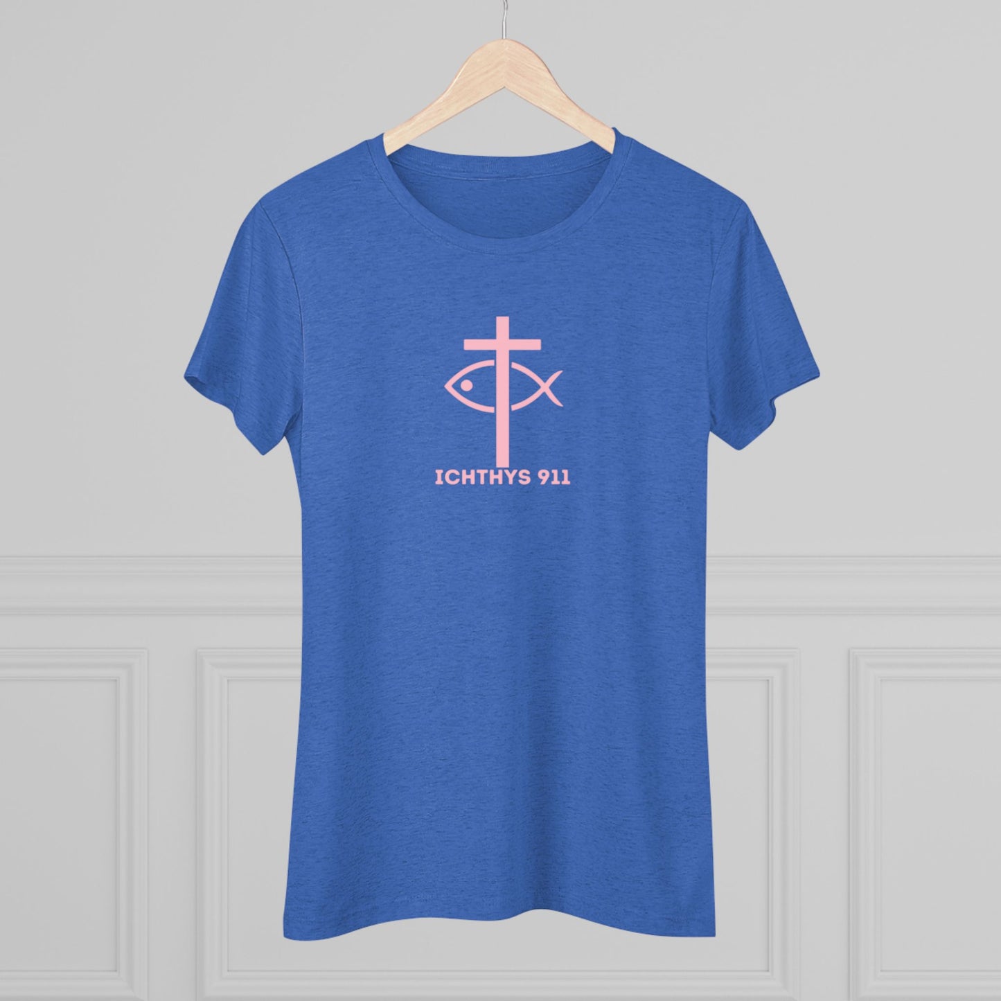 ICHTHYS 911 "Faith Hope Love Collection" Pink Font - Inspirational Women's Triblend Tee - Women T-Shirt - 50% polyester, 25% cotton, 25% rayon