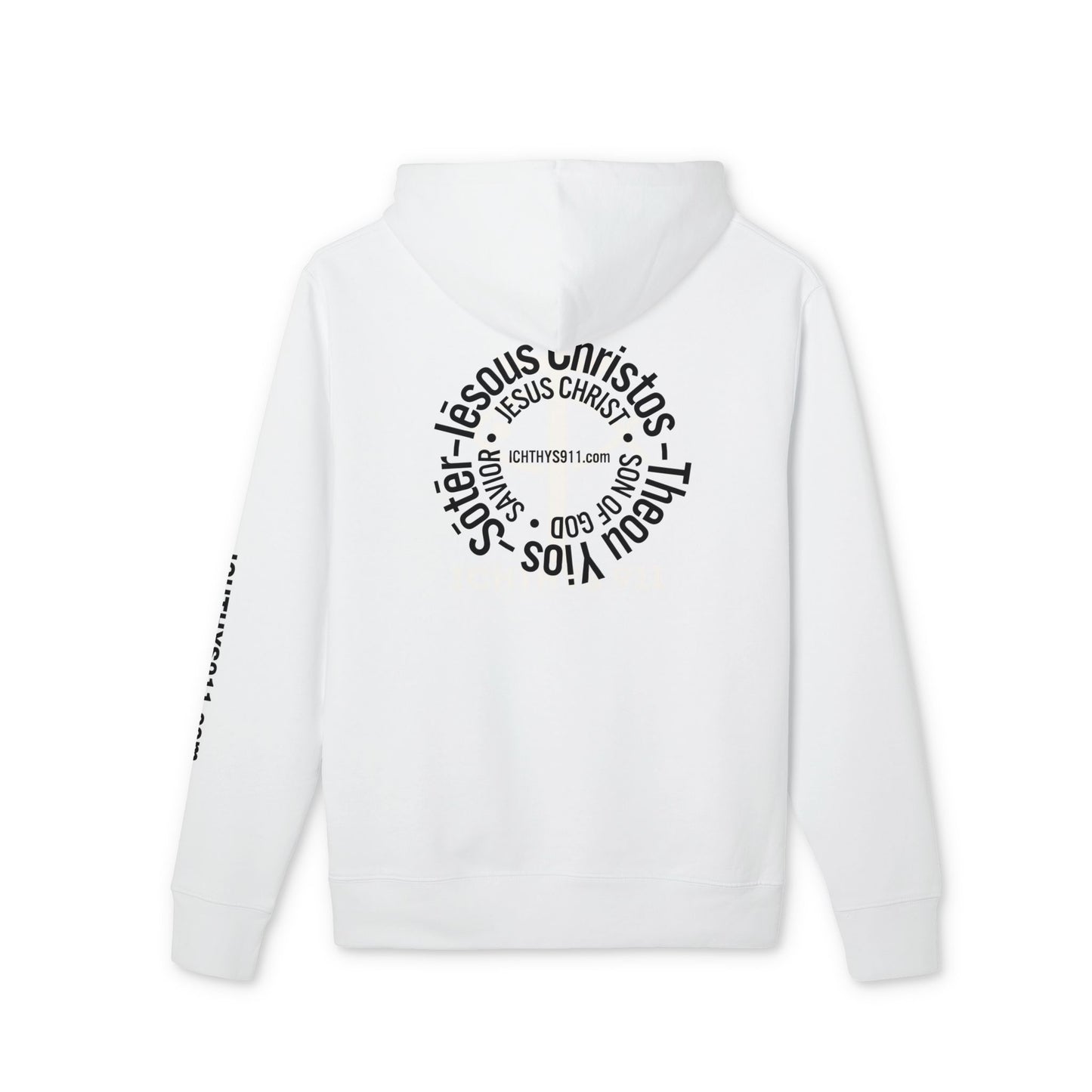 Iēsous Christos, Theou Yios, Sōtēr = Jesus Christ, Son of God, Savior - Unisex - Lightweight Religious Sweatshirt - ICHTHYS 911 - Hoodie - 100% Organic