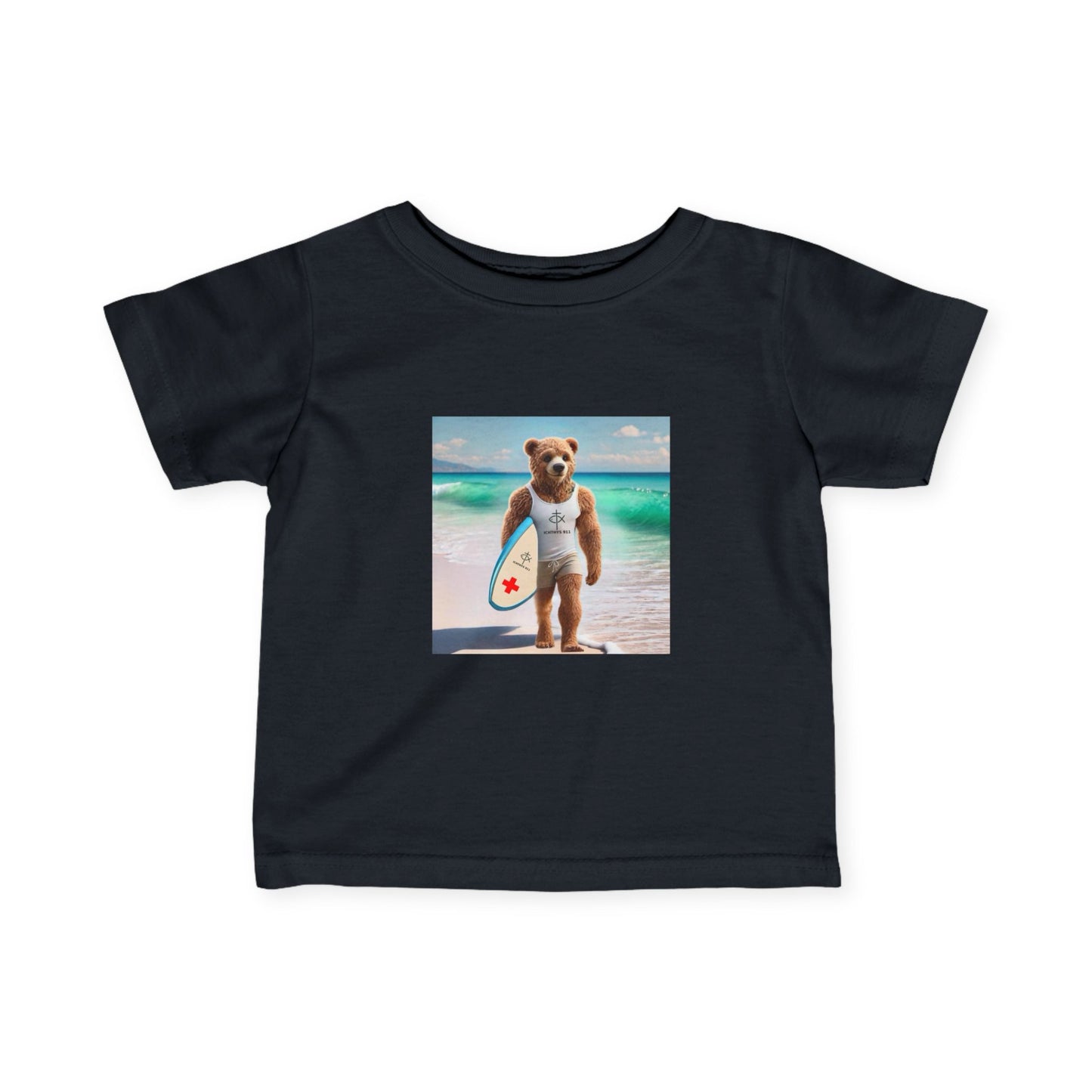 ICHTHYS 911 "Surf Bear" - Cute Surf Bear Infant Tee - Perfect for Beach Days & Summer Fun - Family Matching Shirts - See All Sizes - Adult to Infant-