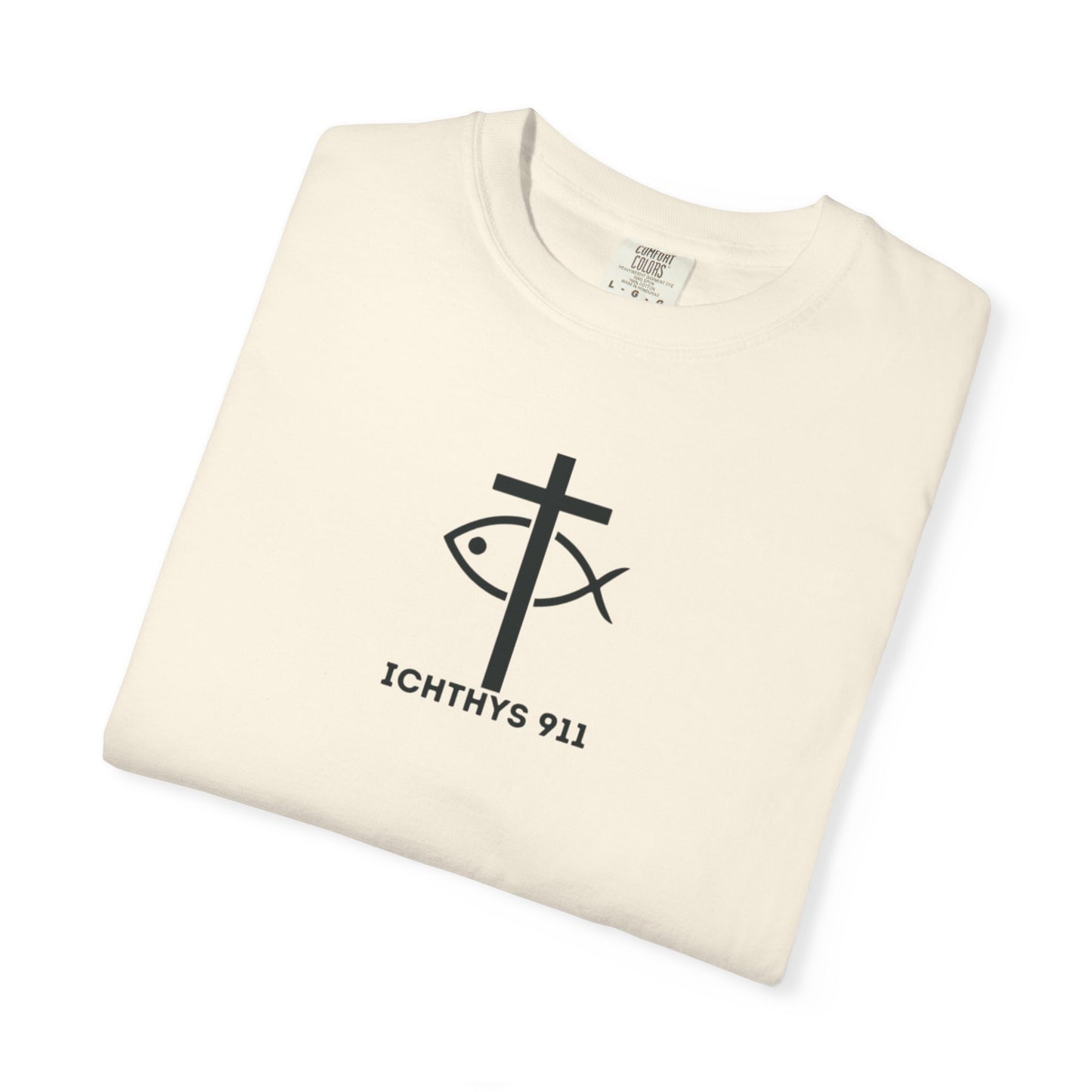 ICHTHYS 911 - White Font "Authentic" - Unisex - Men T-Shirt - Women T-Shirt - Christian Streetwear T-Shirt - Jesus Gym & Faith Fashion, Unisex Garment-Dyed T-Shirt