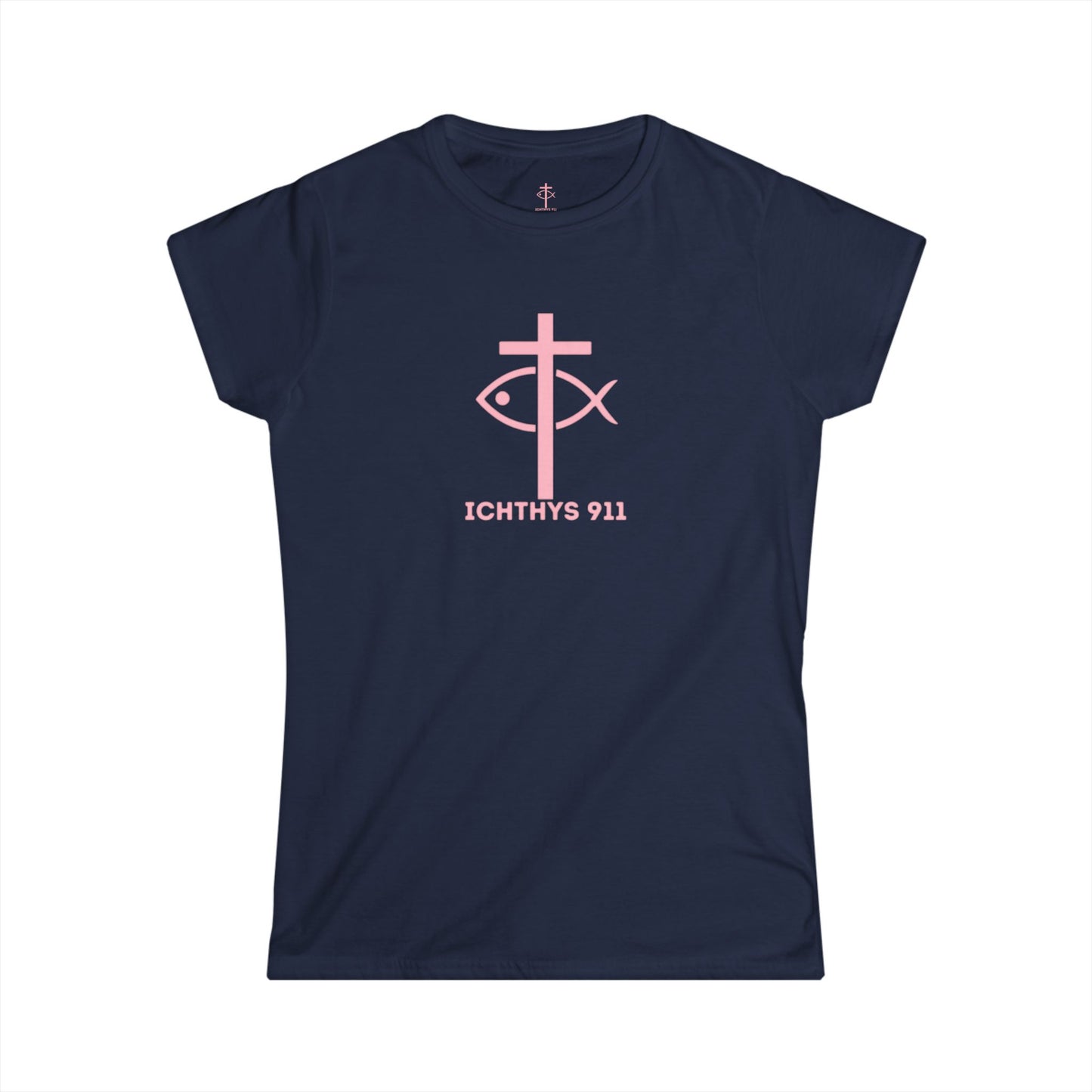ICHTHYS 911 - "Roll With God Love Like Jesus" - Pink Font - Faith-Inspired Women's Tee - Summer Light T-Shirt - Wear Your Faith - Soft style Tee