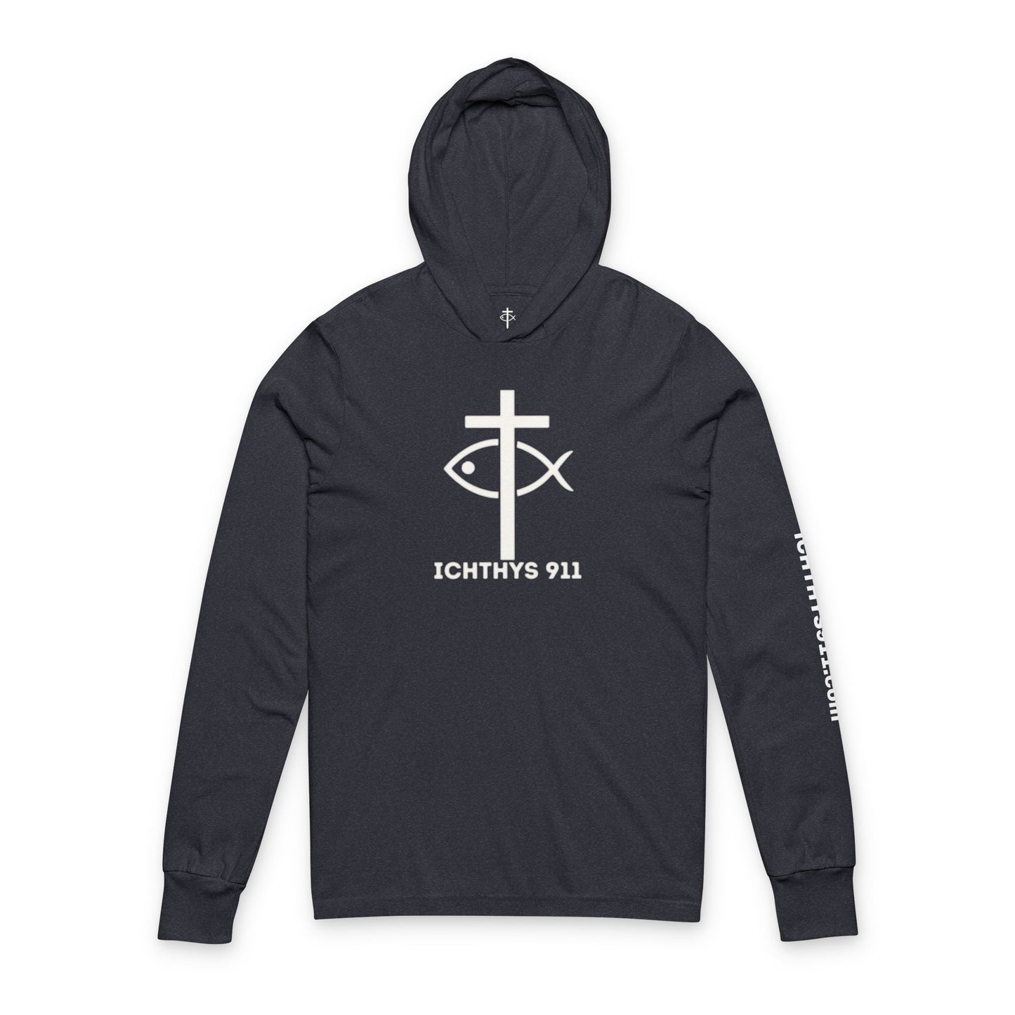 Iēsous Christos, Theou Yios, Sōtēr = Jesus Christ, Son of God, Savior - Unisex - Hooded long Sleeve T - ICHTHYS 911