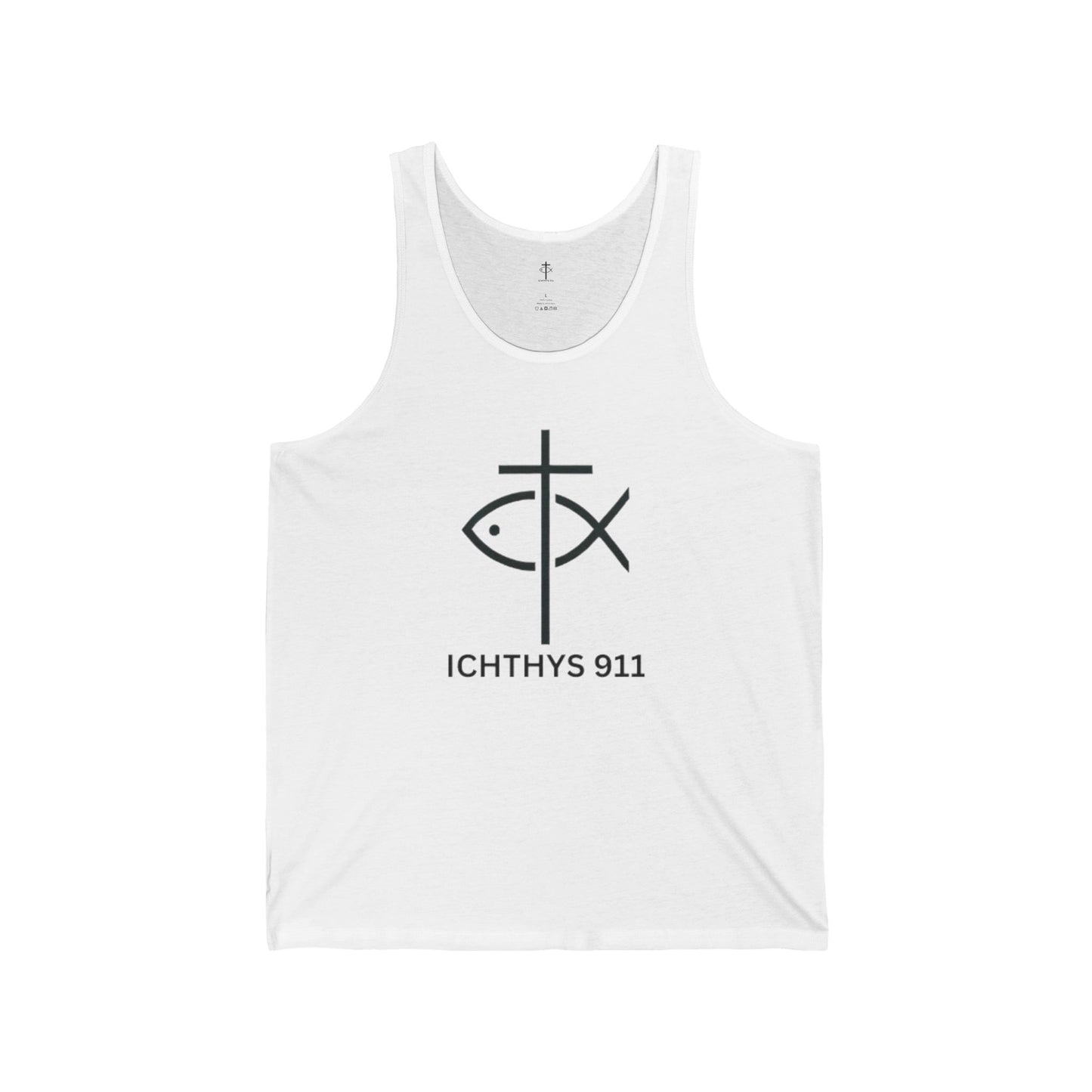 Run With Endurance T-Shirt – Hebrews 12:1 Inspirational Christian Tee - ICHTHYS 911 Unisex Jersey Tank Top - Casual Christian Symbol Graphic Tank Top