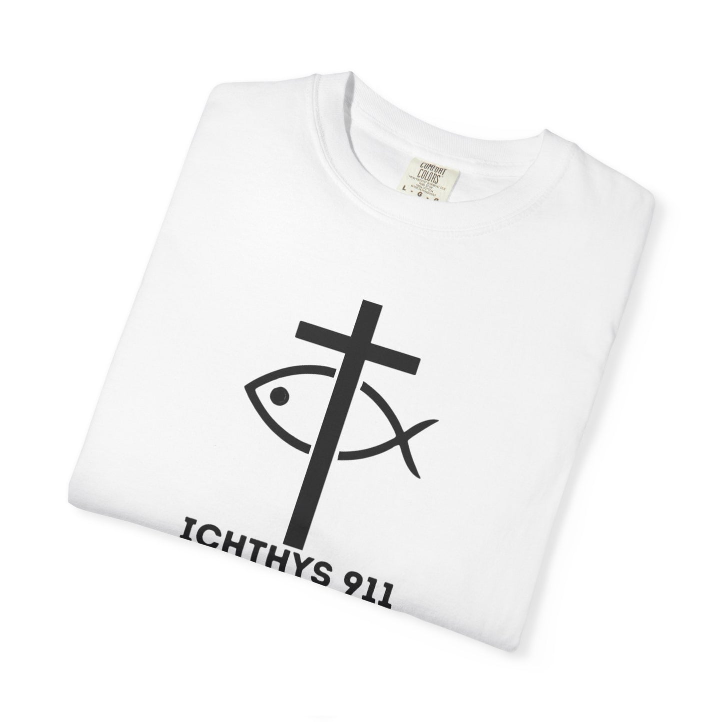 ICHTHYS 911 - Authentic - Christian Streetwear T-Shirt / Sweatshirt – Jesus Gym & Faith Fashion, Unisex Garment-Dyed T-Shirt Soft Pink Font