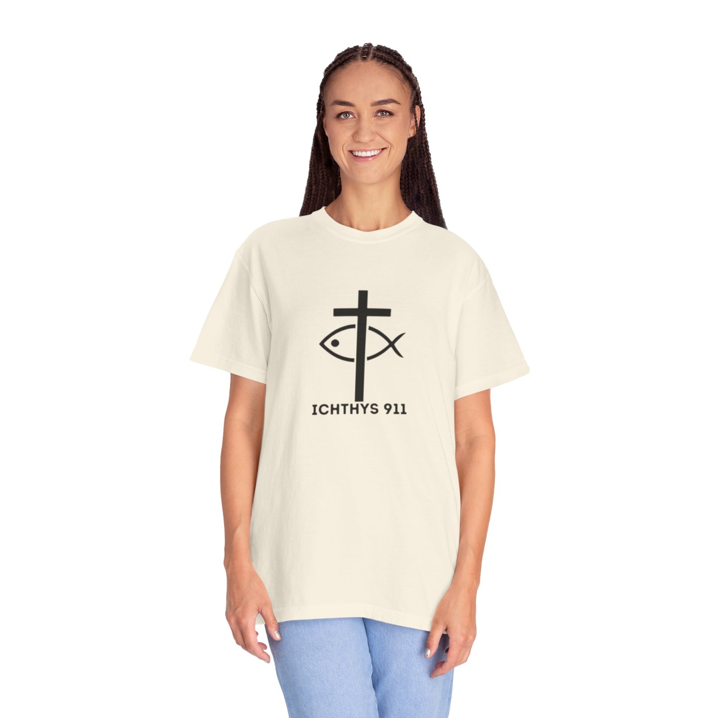 "13th Disciple" - Collection - Unisex - Women T- Shirt - Men T-Shirt - Christian Garment-Dyed T-Shirt - Faith Fashion - ICHTHYS 911 - Black Font
