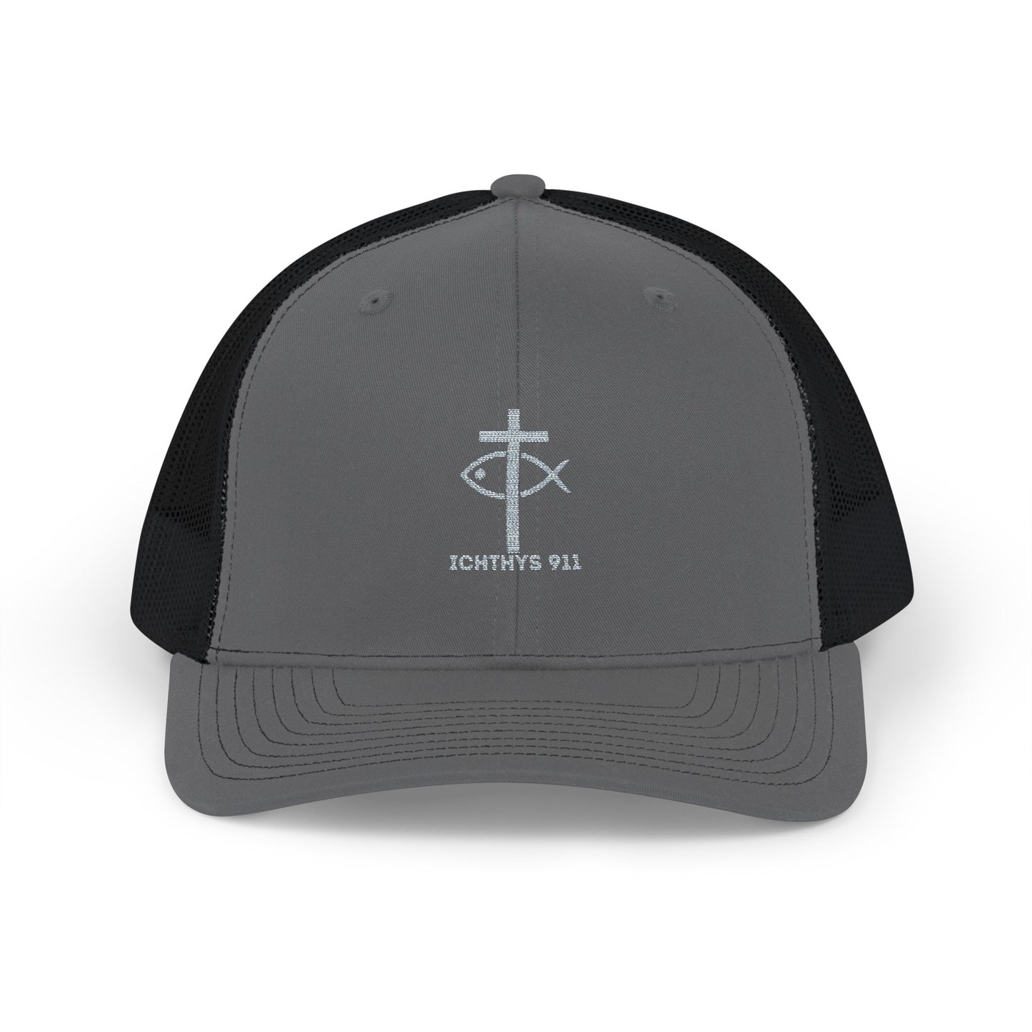 ICHTHYS 911 Embroidered Snapback Trucker Cap - Faith-Inspired Outdoor Hat - Jesus