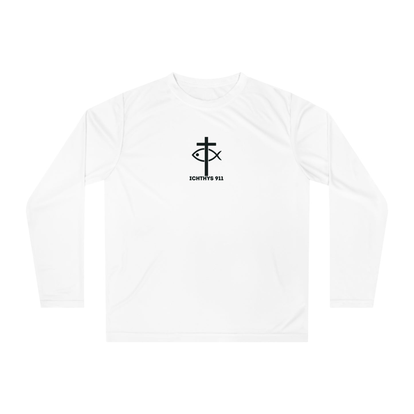 ICHTHYS 911 - "Faith Driven" Unisex - Men - Women -100% Moisture-Wicking Poly - Performance Long Sleeve Shirt - Christian Activewear UPF 30+ Sun protection