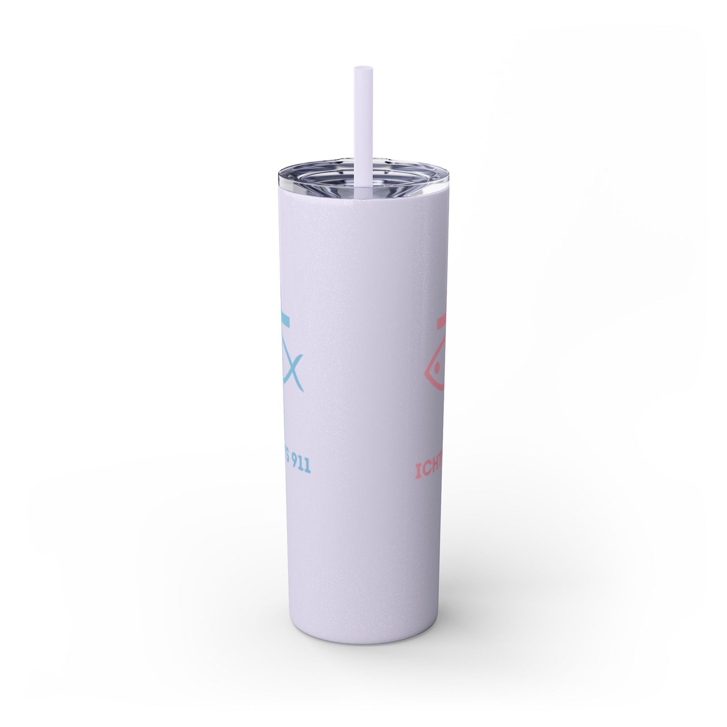 ICHTHYS 911 Pink & Blue Faith-Inspired Skinny Tumbler with Straw - 20oz Baby Shower Drip - Party Favor
