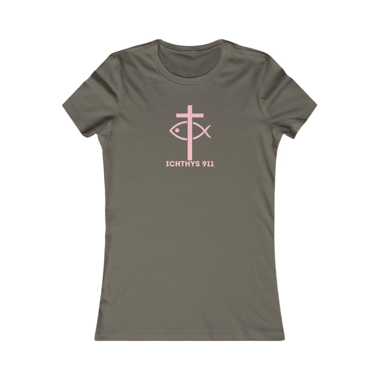 Jesus Christ Son of God Savior Christian Pink Font Inspirational Women's Favorite Tee - ICHTHYS 911 Design