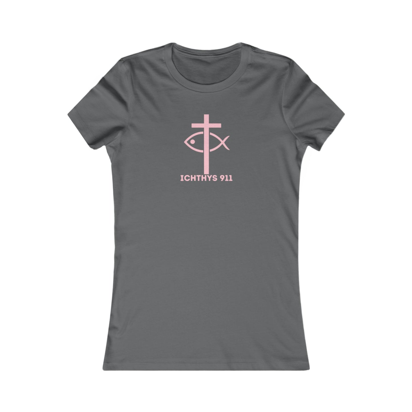 Jesus Christ Son of God Savior Christian Pink Font Inspirational Women's Favorite Tee - ICHTHYS 911 Design
