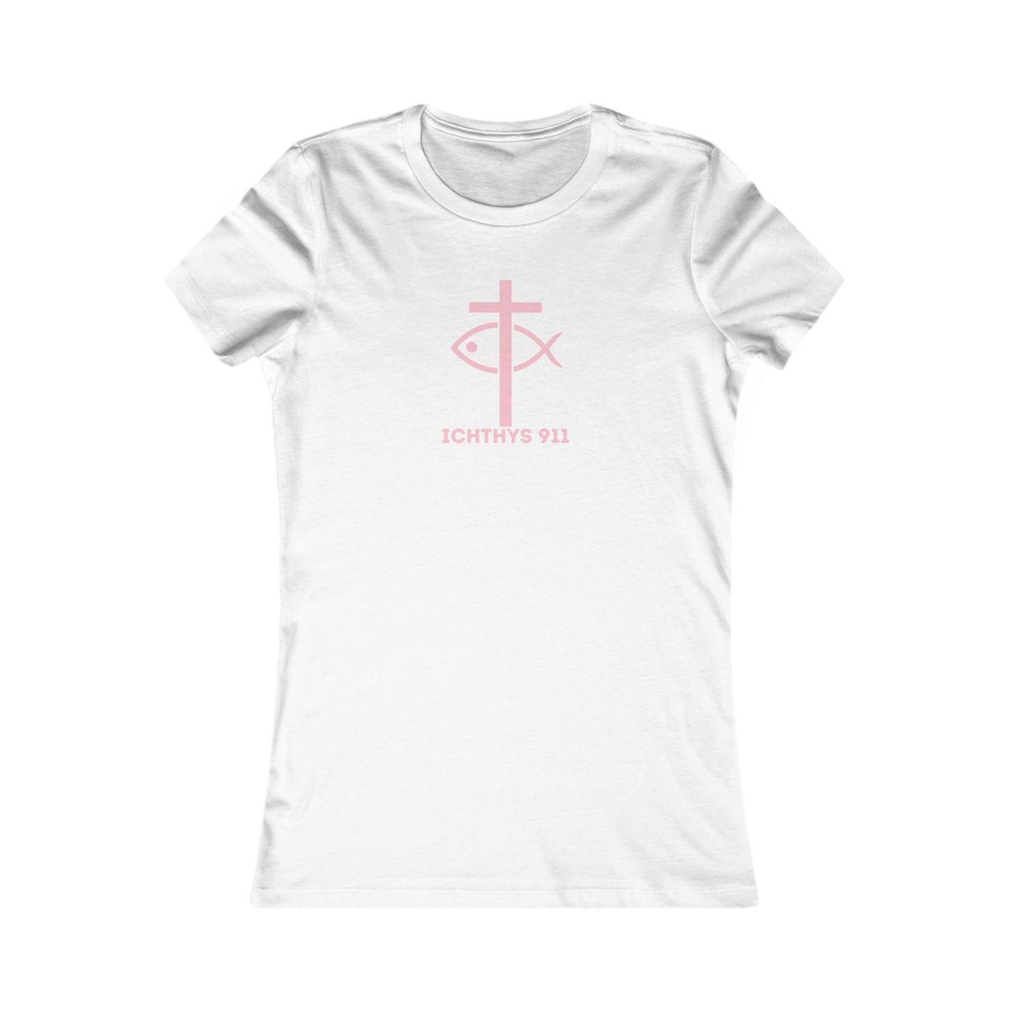 Jesus Christ Son of God Savior Christian Pink Font Inspirational Women's Favorite Tee - ICHTHYS 911 Design