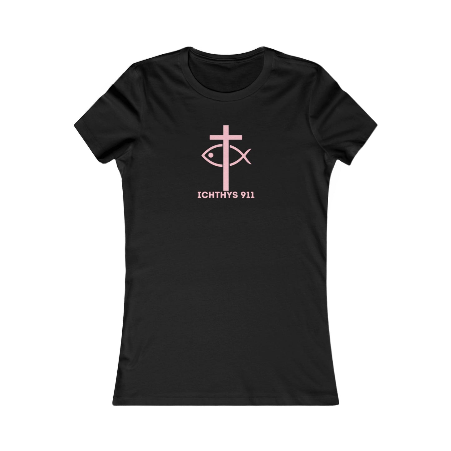 Jesus Christ Son of God Savior Christian Pink Font Inspirational Women's Favorite Tee - ICHTHYS 911 Design