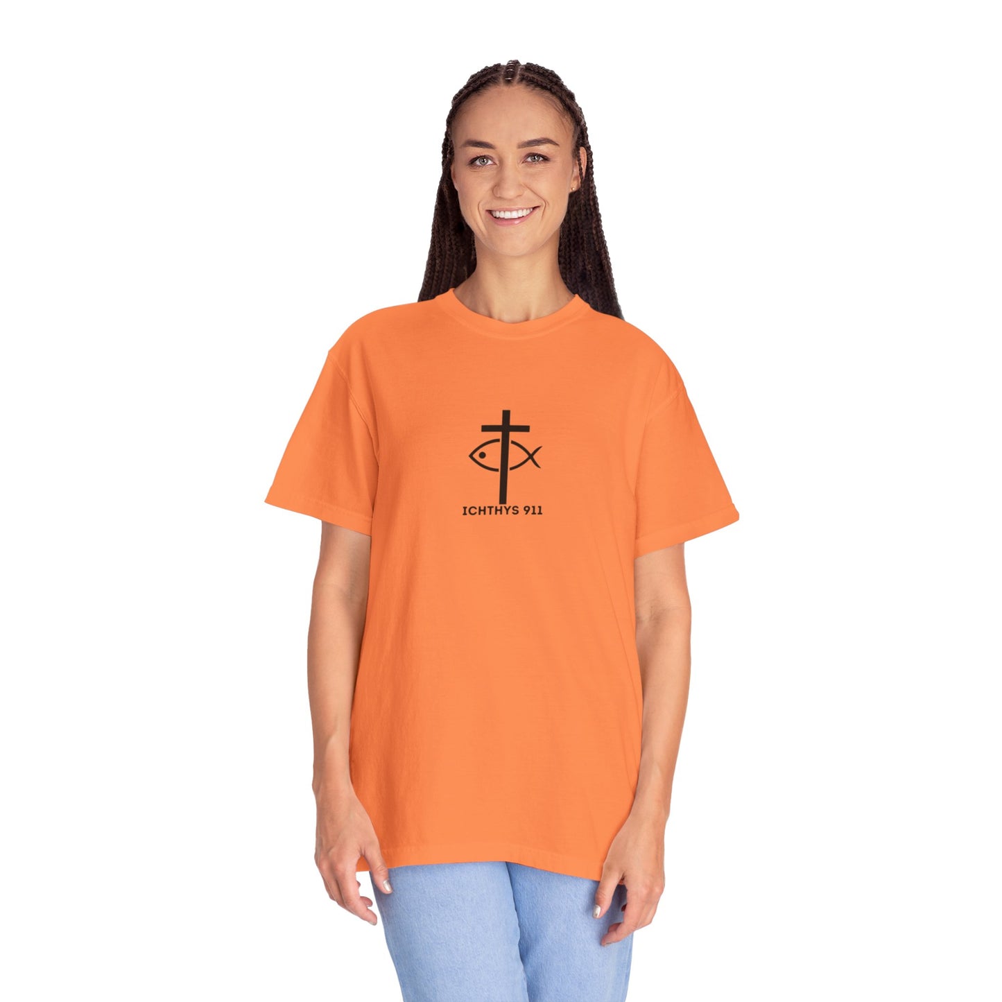 ICHTHYS 911 - Black Font - "13th Disciple" - Collection - Unisex - Women T- Shirt - Men T-Shirt - Christian Garment-Dyed T-Shirt - Faith Fashion